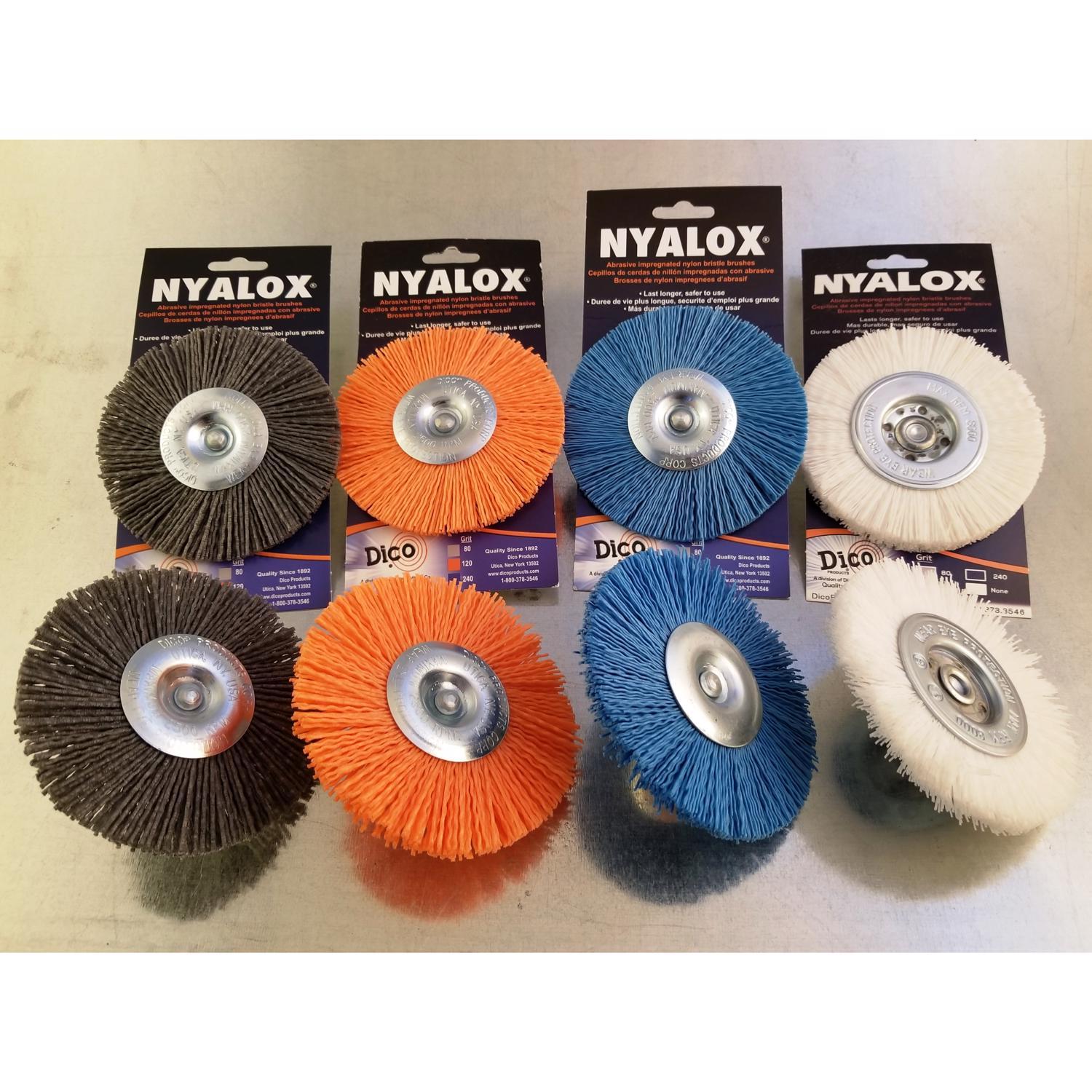 Dico Nyalox 4 in. Medium Crimped Mandrel Mounted Wheel Brush Nylon 2500 rpm 1 pc
