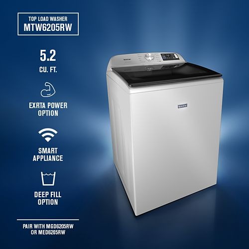Maytag 5.2 Cu. Ft. Top Load Agitator Washer with Extra Power and Smart Appliance