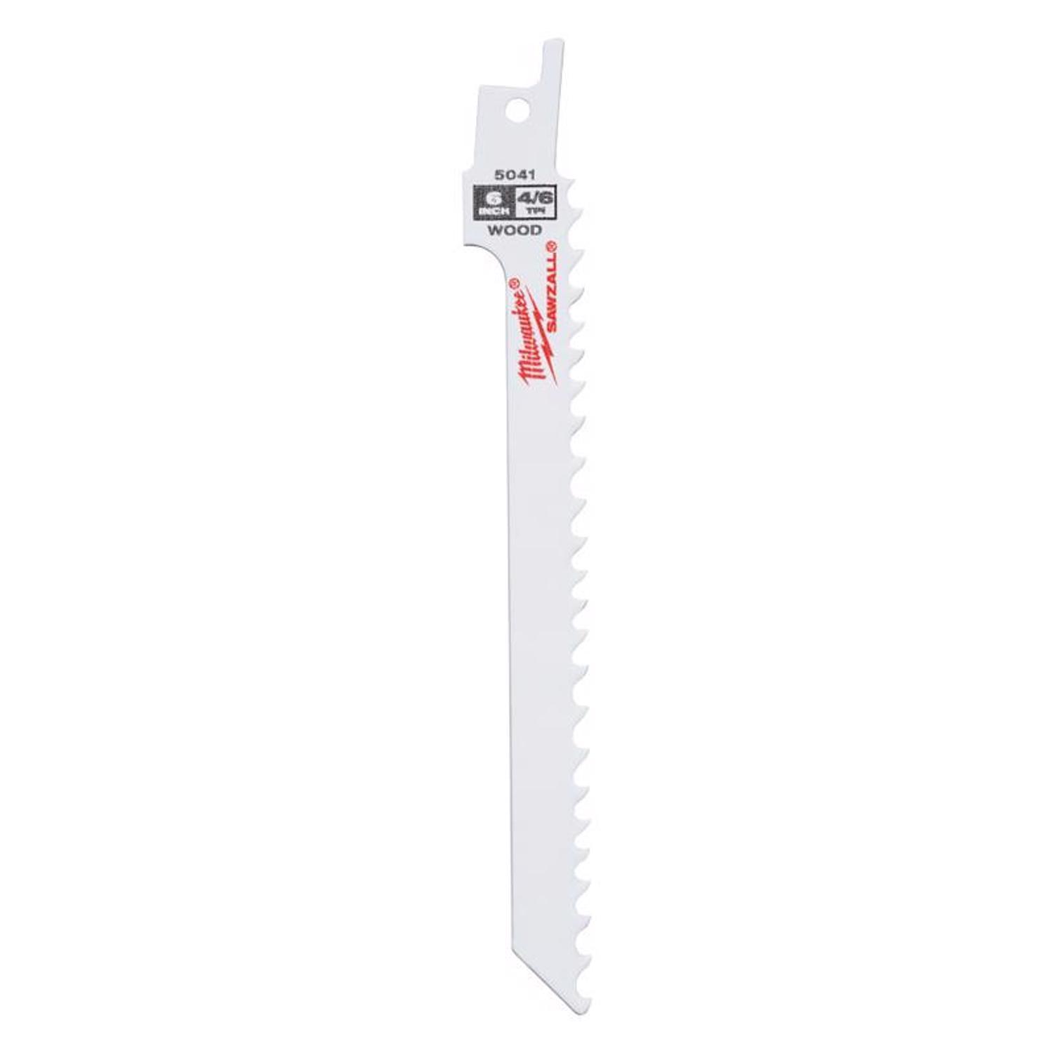 Milwaukee Sawzall 6 in. Bi-Metal Wood cutting Reciprocating Saw Blade 4/6 TPI 5 pk