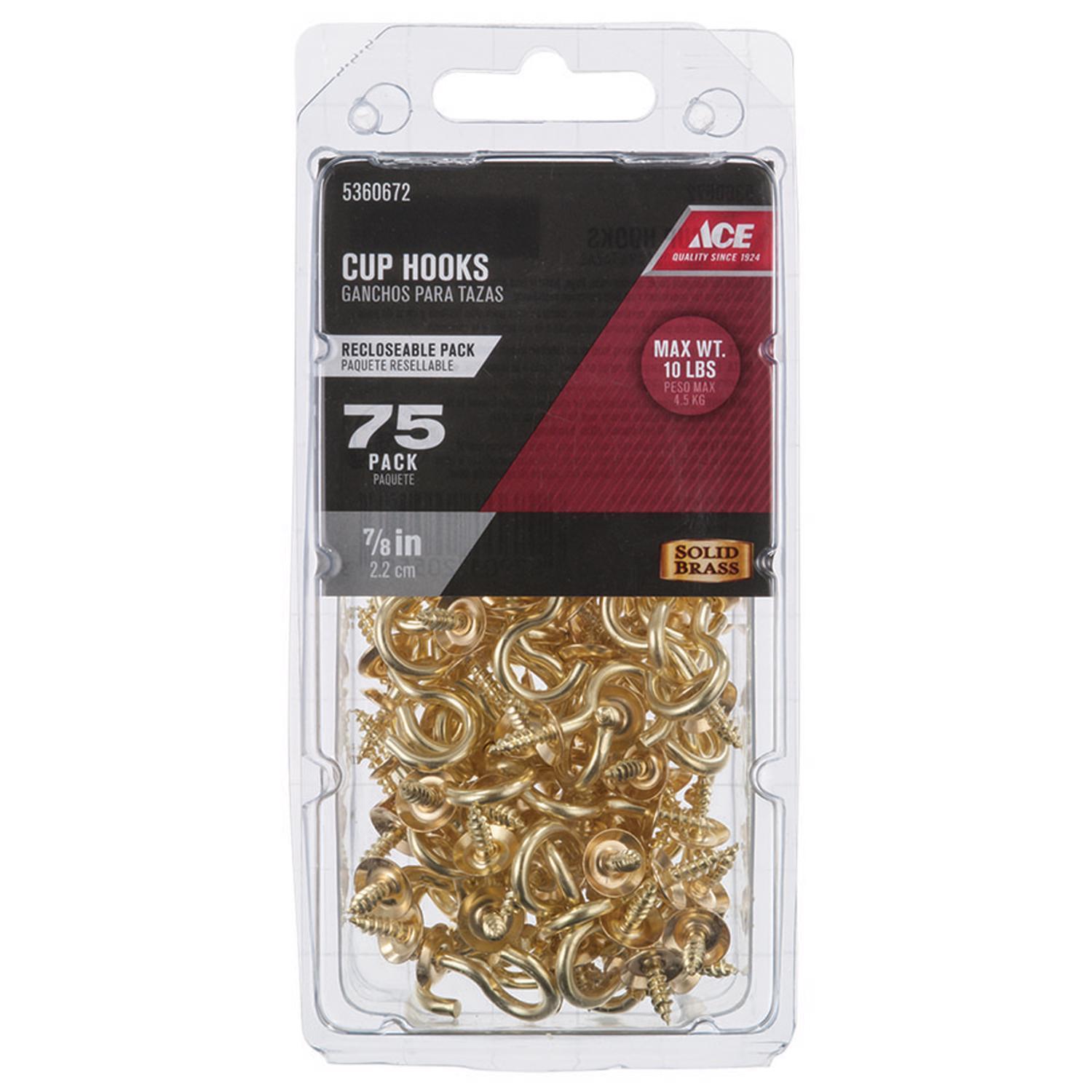 Ace Small Bright Brass Brass 7/8 in. L Cup Hook 10 lb 75 pk