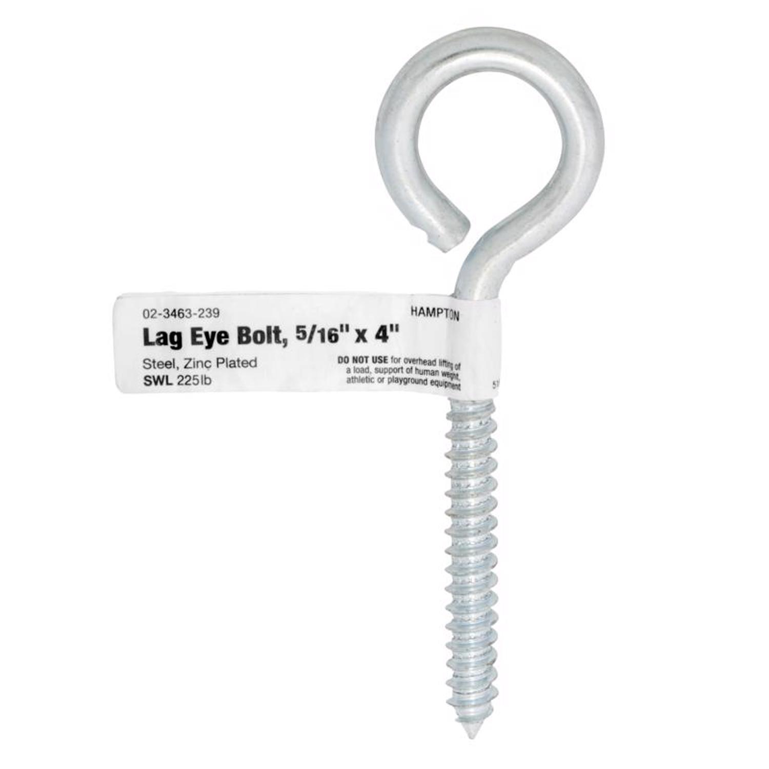 Hampton 2-5/8 in. X 4 in. L Zinc-Plated Steel Lag Thread Eyebolt