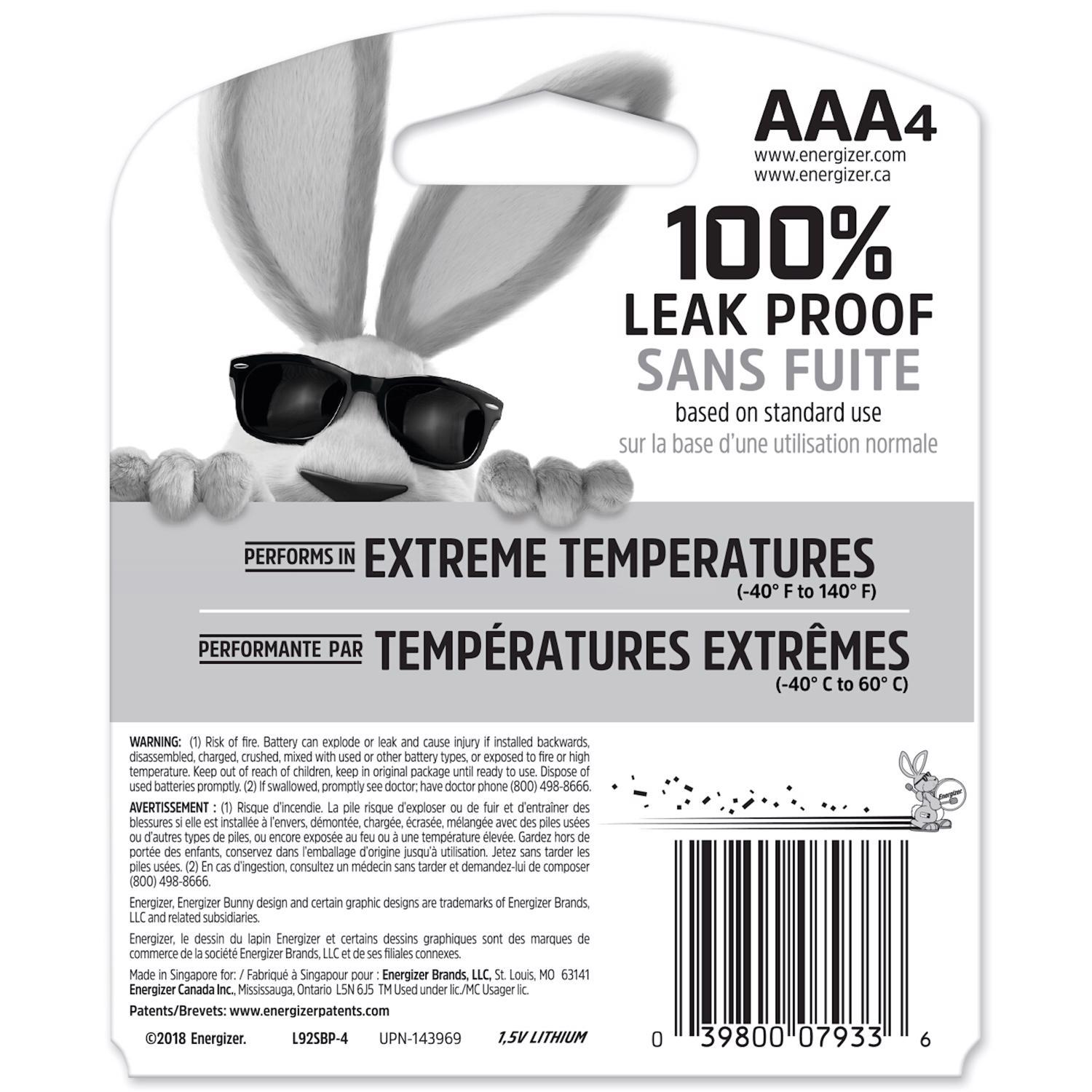 Energizer Ultimate Lithium AAA 1.5 V 1250 mAh Battery L92BP-4 4 pk