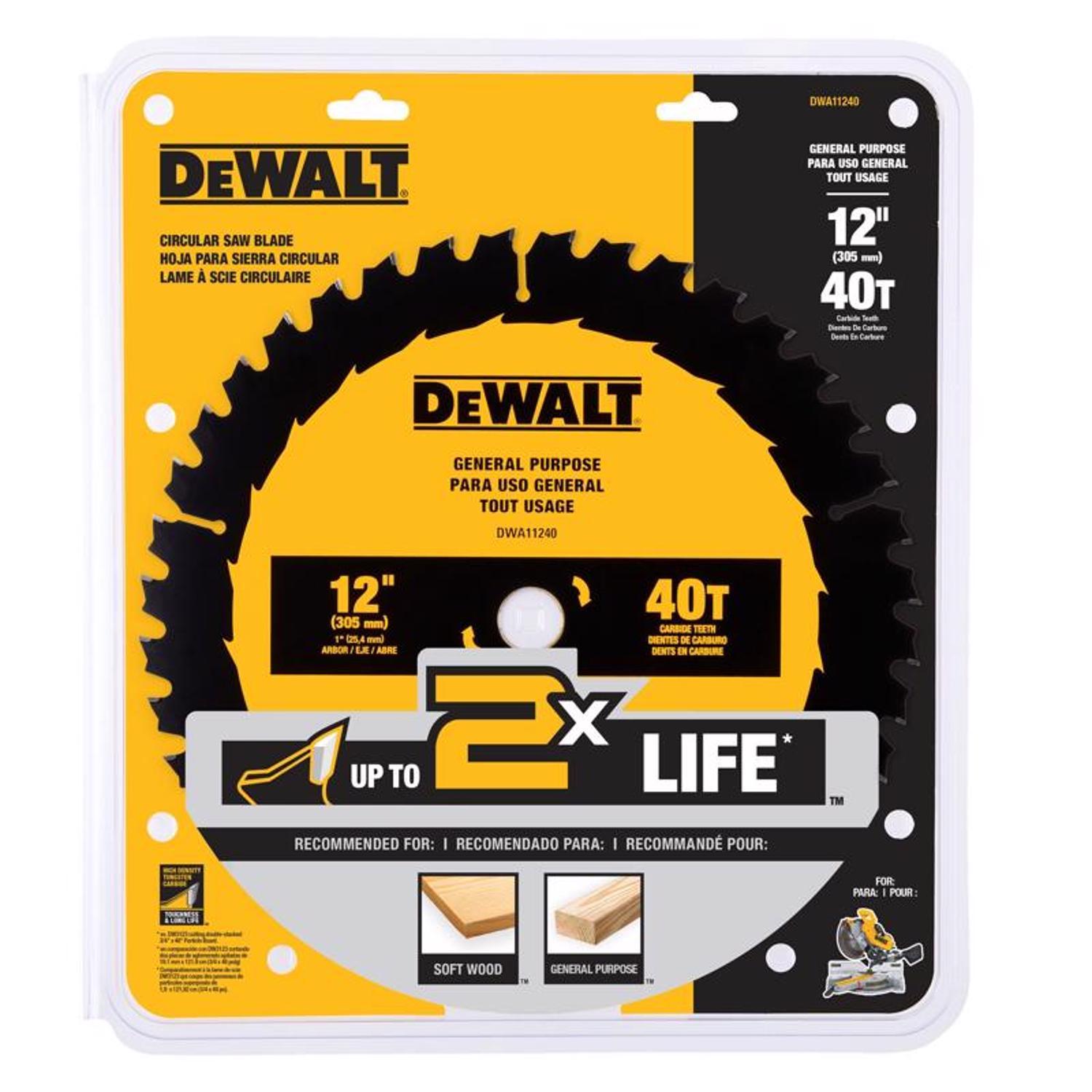 DEWALT 12 in. D X 1 in. Carbide Tipped Circular Saw Blade 40 teeth 1 pk