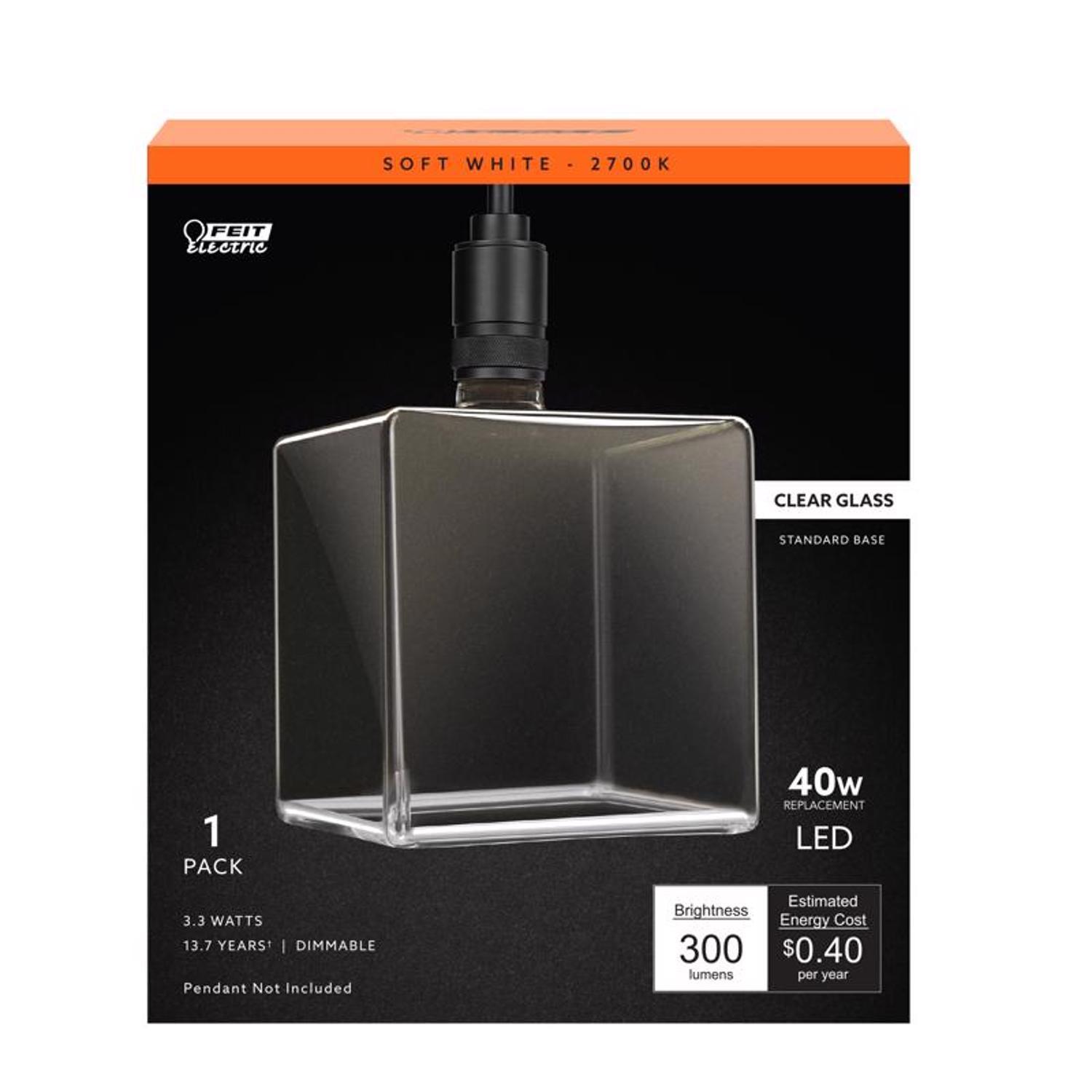 Feit Square E26 (Medium) Filament LED Bulb Soft White 40 Watt Equivalence 1 Pack