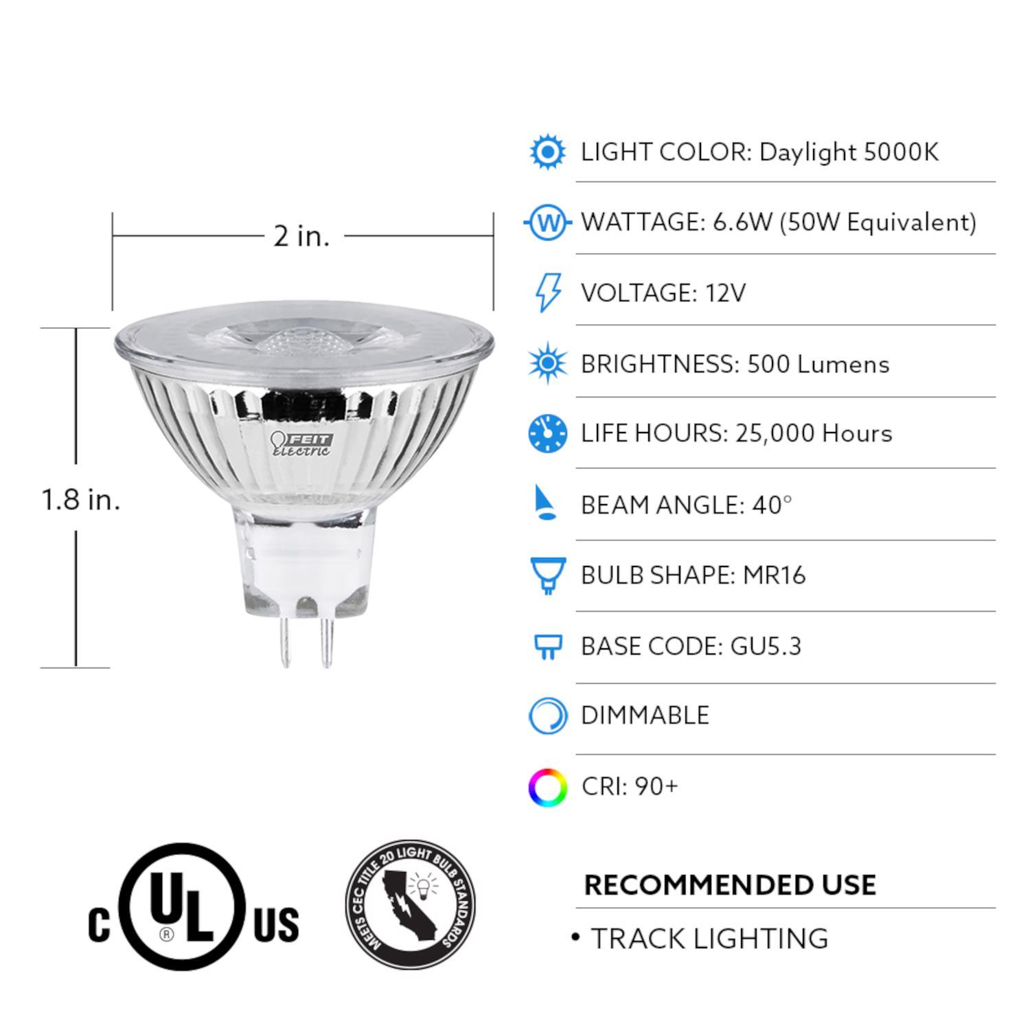 Feit Enhance MR16 GU5.3 LED Bulb Daylight 50 Watt Equivalence 3 pk