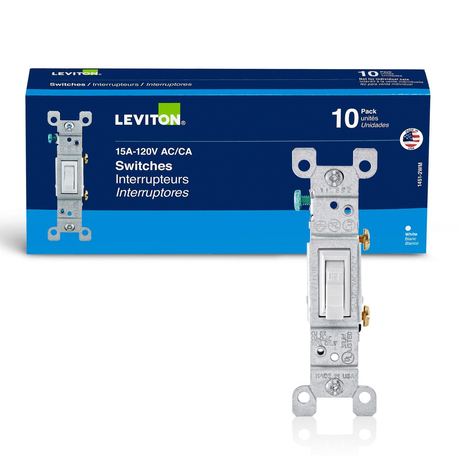 Leviton 15 amps Single Pole Toggle AC Quiet Switch White 10 pk