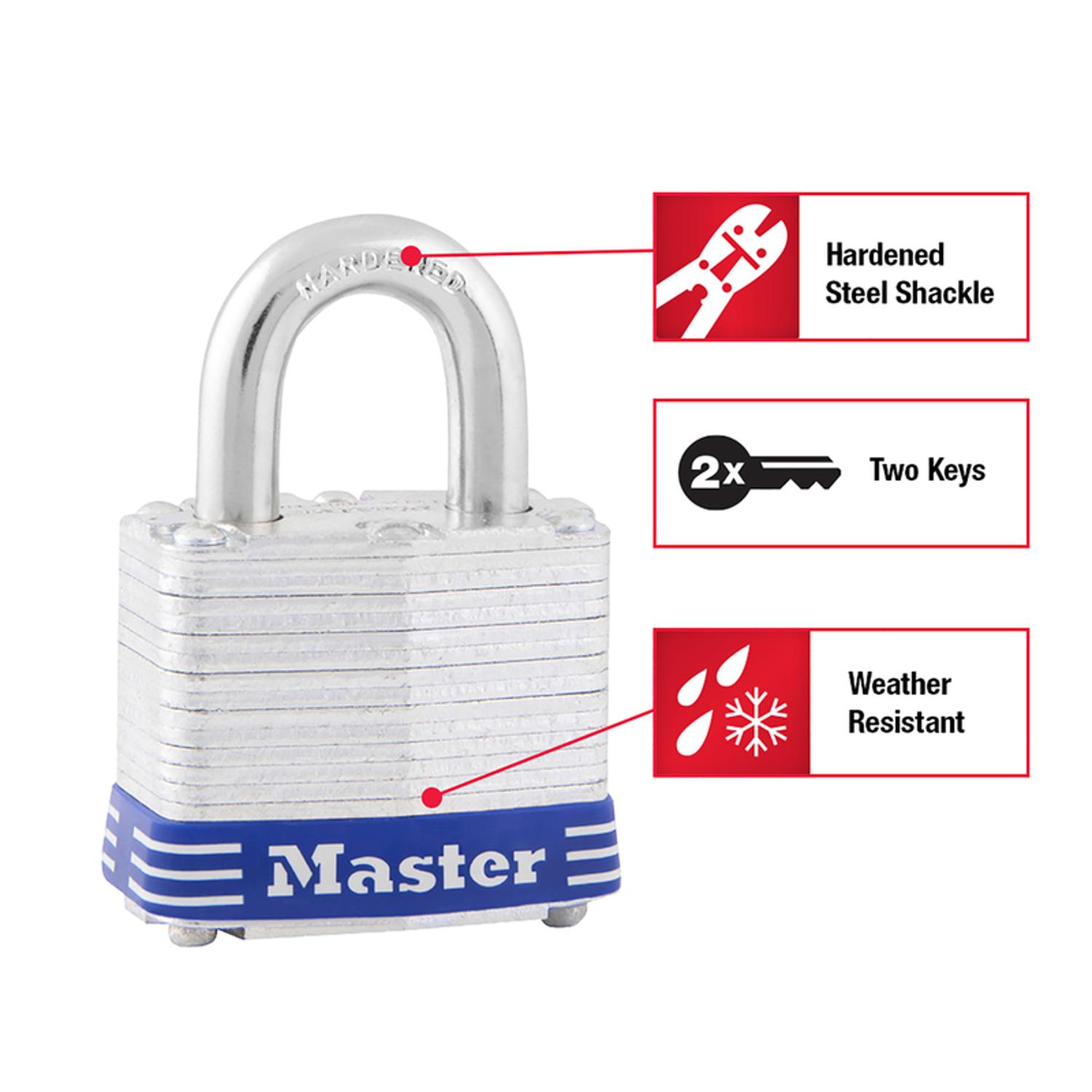 Master Lock 2 25/64 in. H X 1-9/16 in. W Laminated Steel 4-Pin Cylinder Exterior Padlock