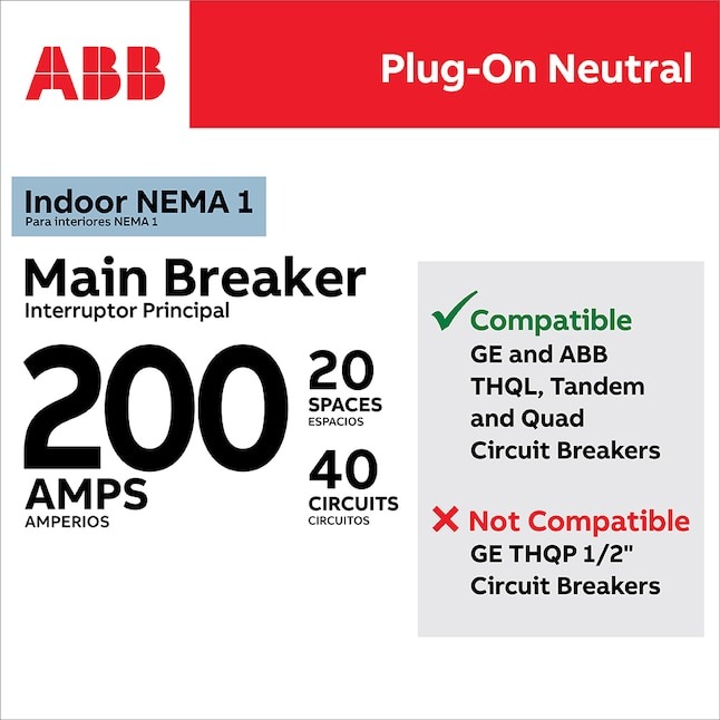 ABB ReliaHome P-Series 200 -Amp 20 -Spaces 40 -Circuit Indoor Main Breaker Plug-On Neutral Load Center (Value Pack)