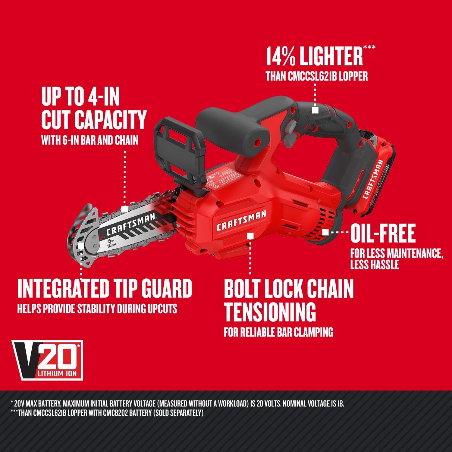 CRAFTSMAN V20 CMCCS320D1 6 in. 20 V Battery Pruning Saw Kit (Battery & Charger)