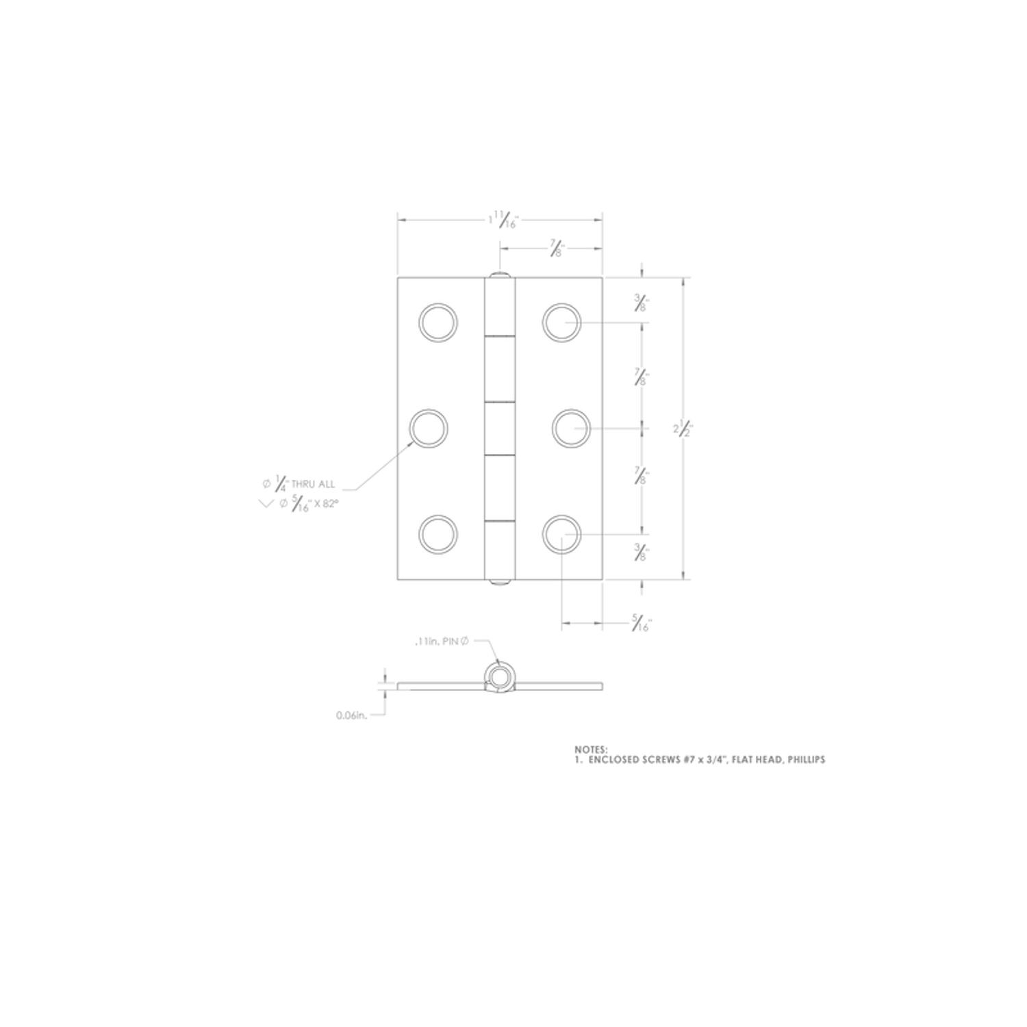 Ace 2-1/2 in. L Zinc-Plated Narrow Hinge 2 pk
