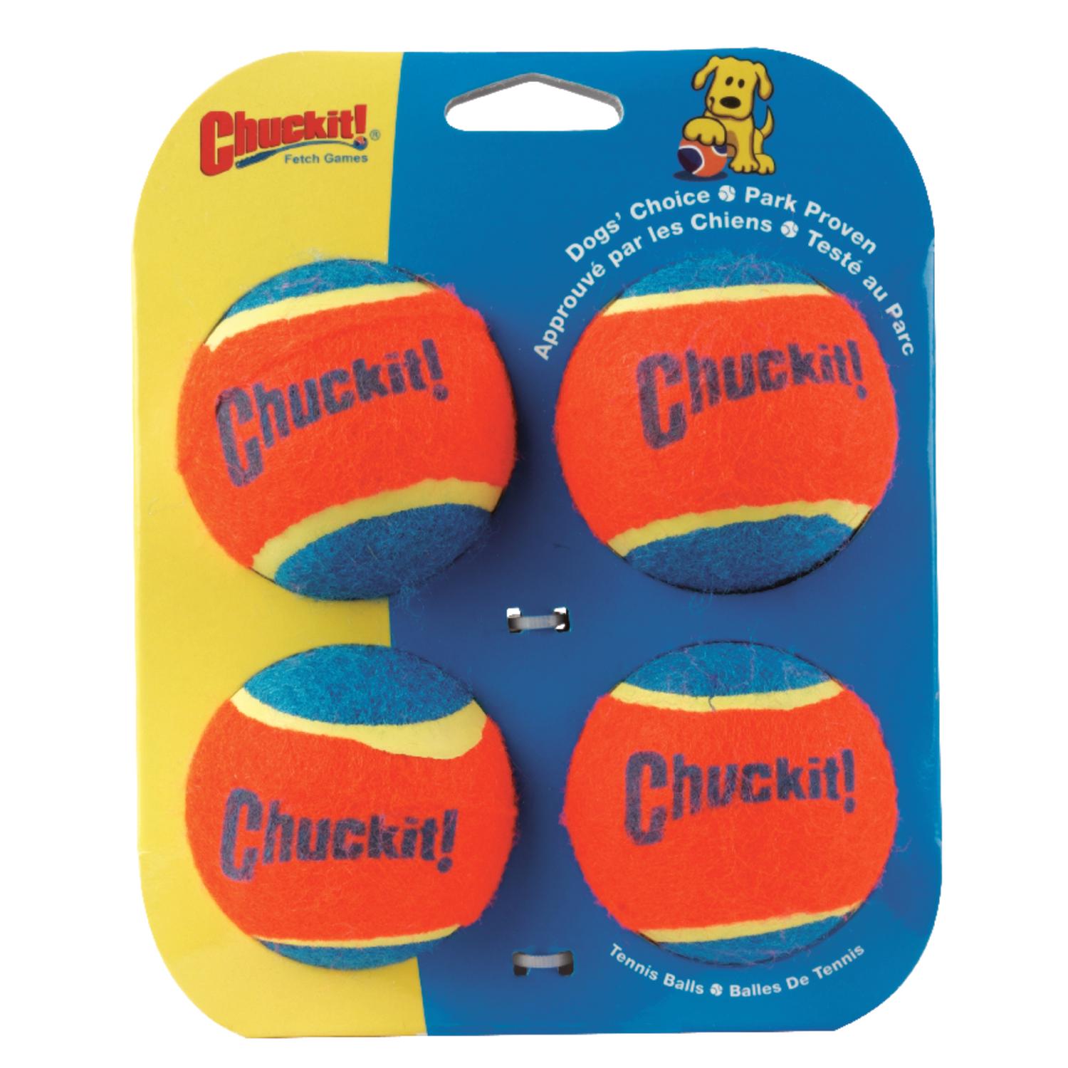 Chuckit! For Dog Blue/Orange Rubber Ball Launcher Tennis Balls Medium 4 pk