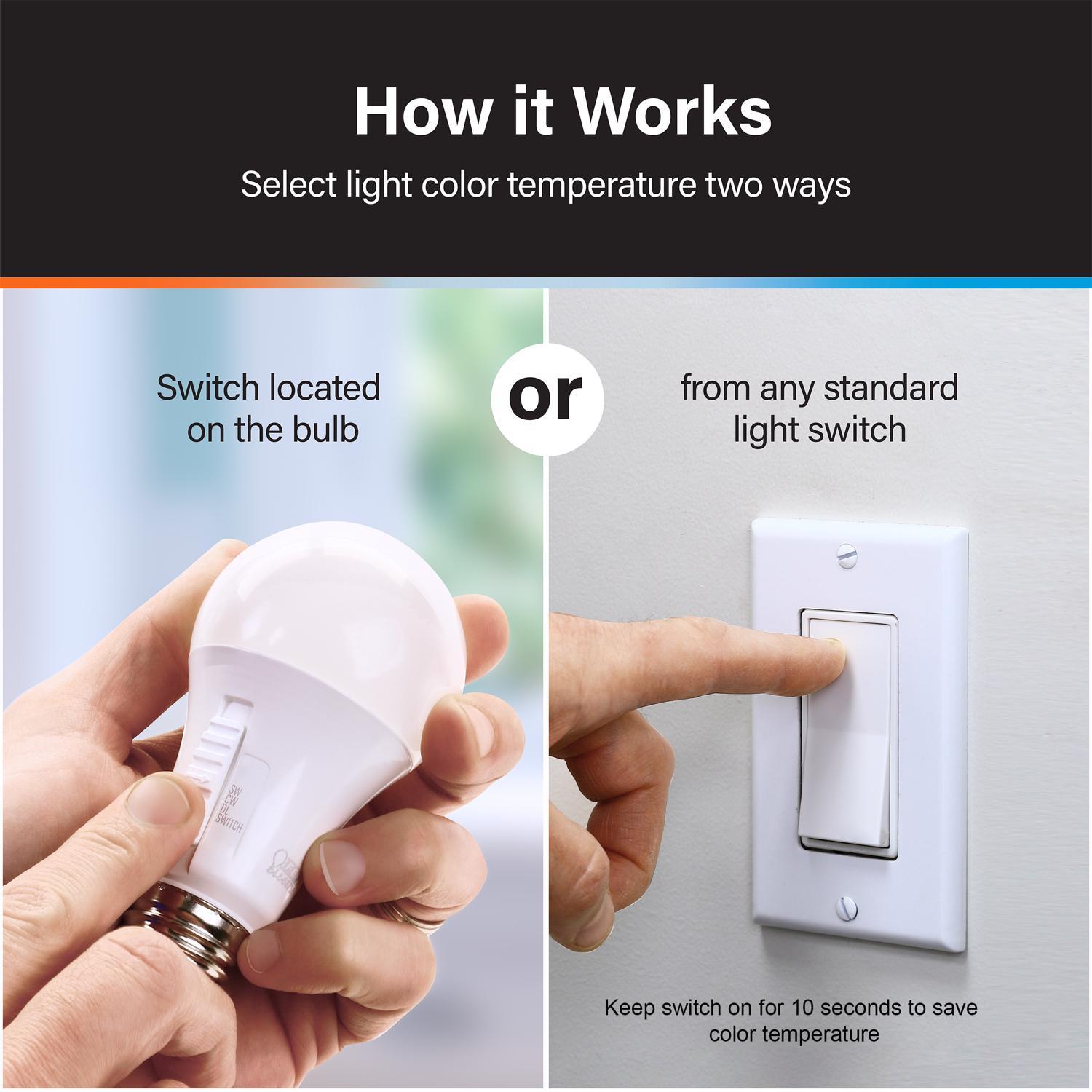 Feit A19 E26 (Medium) LED Bulb Adjustable White 60 Watt Equivalence 2 pk