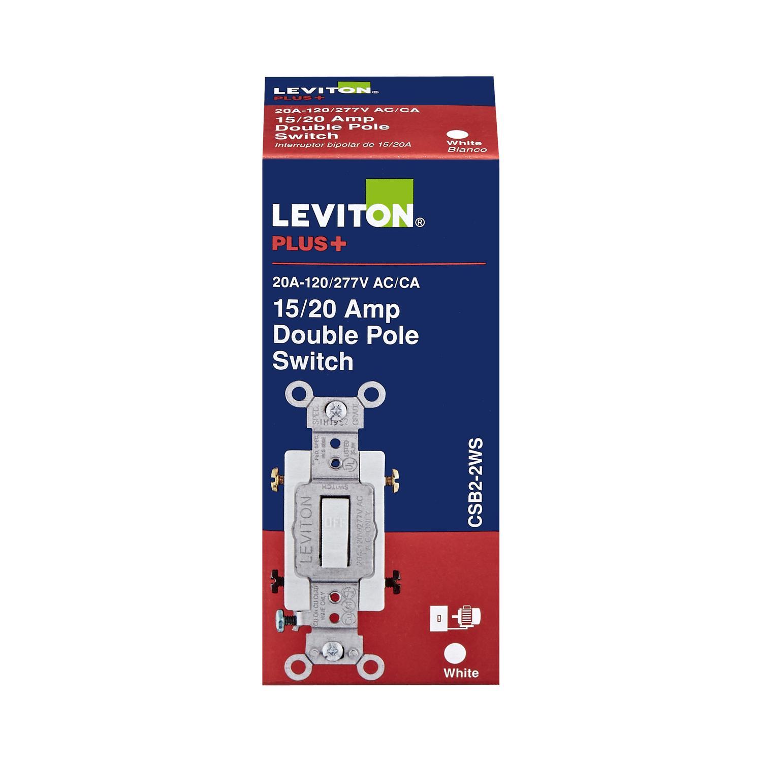 Leviton 20 amps Double Pole Toggle AC Quiet Switch White 1 pk