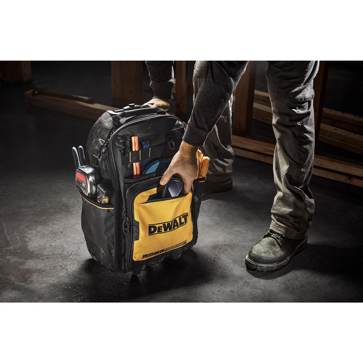 DEWALT Polyester/Tarpaulin Pro Backpack on Wheels Tool Bag 46 pocket Black/Yellow 1 pc
