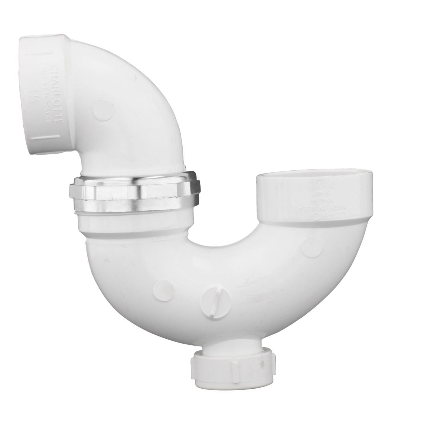 Charlotte Pipe 1-1/2 in. Hub X 1-1/2 in. D Hub PVC P-Trap with Clean Out 1 pk