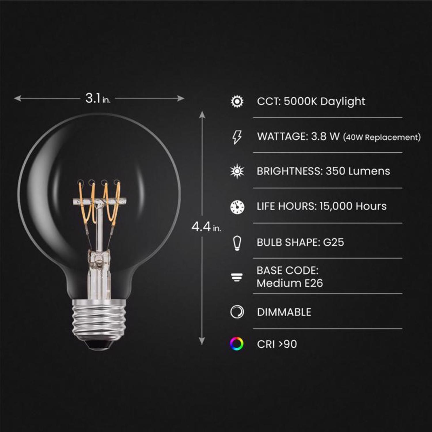 Feit G25 E26 (Medium) Filament LED Bulb Daylight 40 Watt Equivalence 1 pk