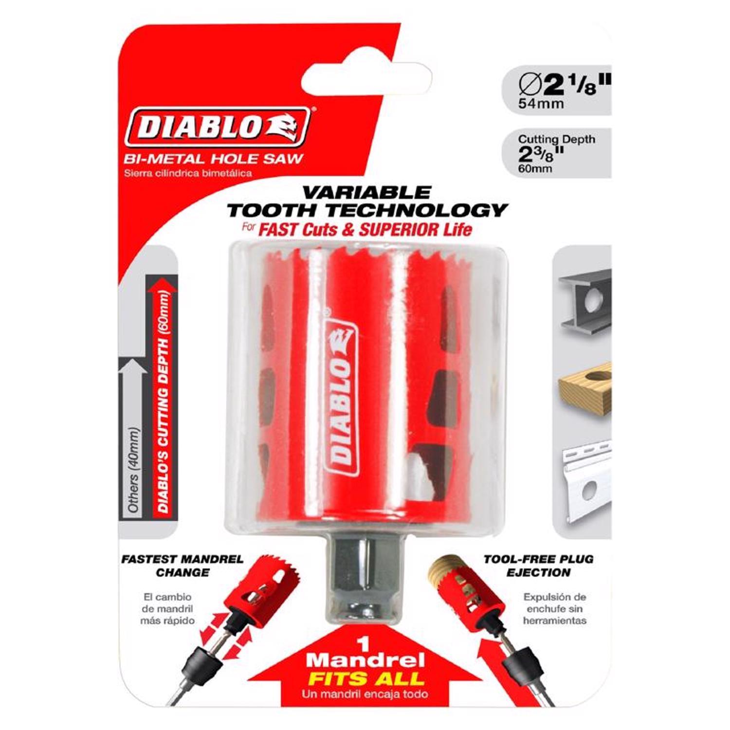 Diablo Snap-Lock Plus 2-1/8 in. Bi-Metal 2-3/8 in. L Hole Saw Arbor Included