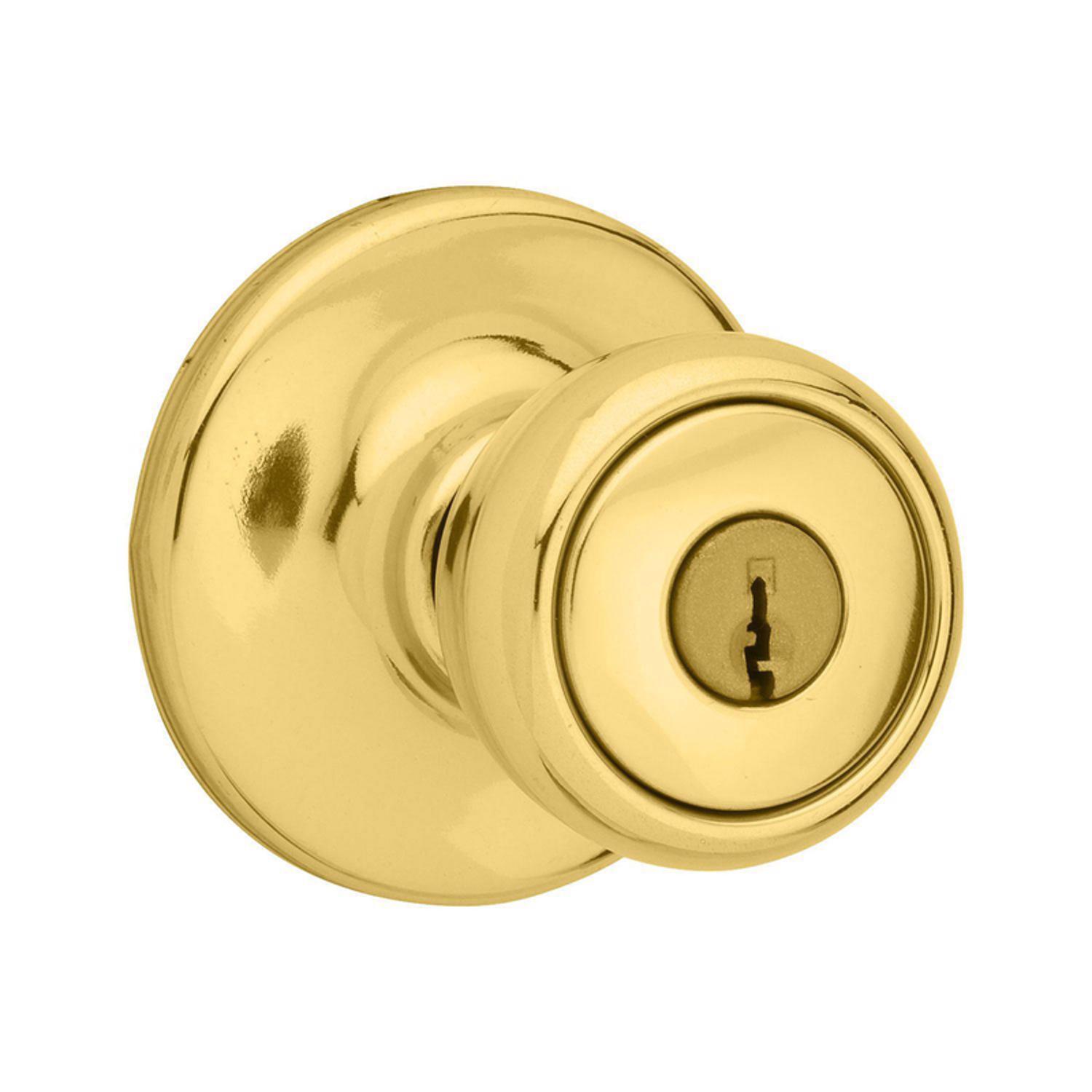 Kwikset Mobile Home Polished Brass Entry Door Knob 1-3/4 in.
