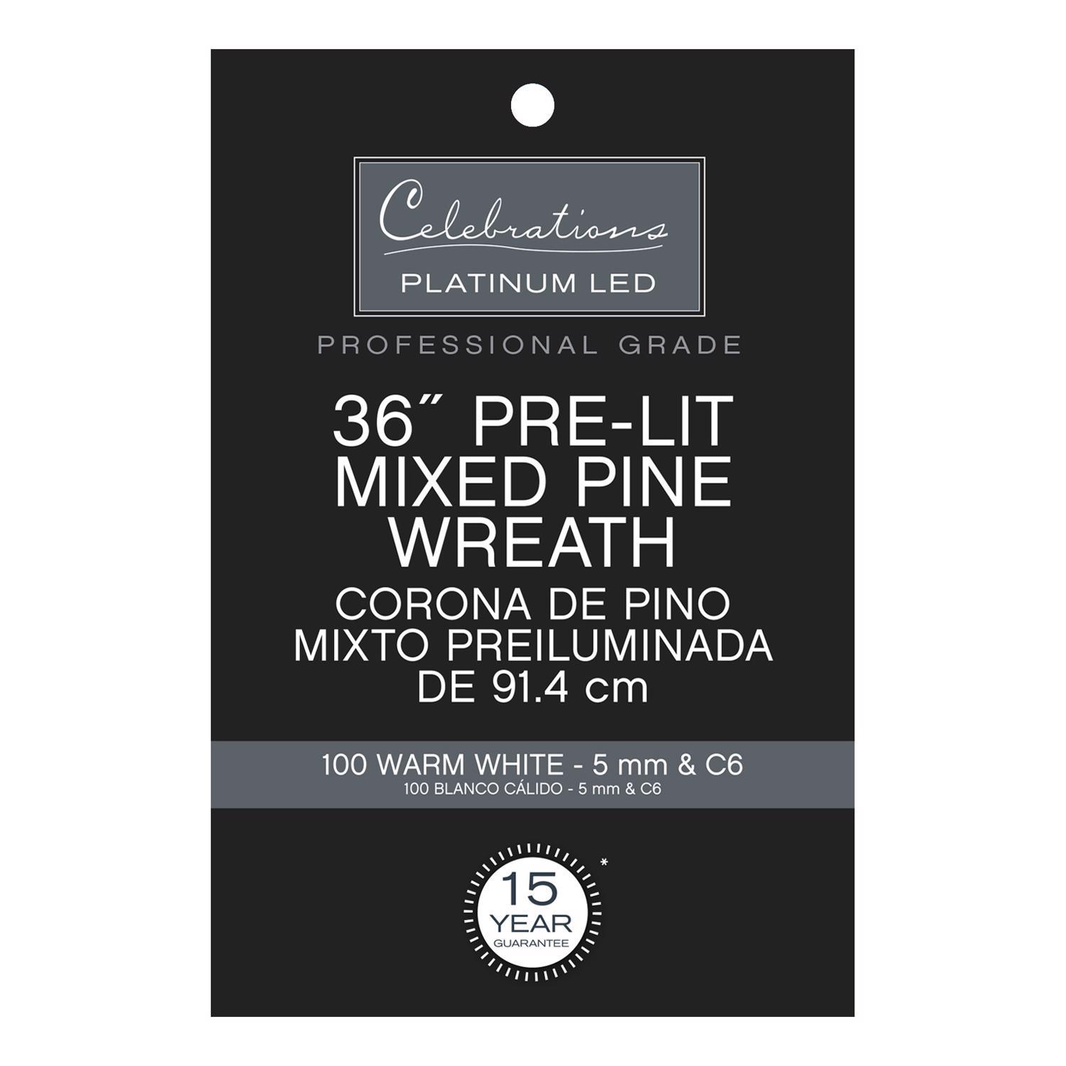 Celebrations Platinum 36 in. D LED Prelit Warm White Mixed Pine Christmas Wreath