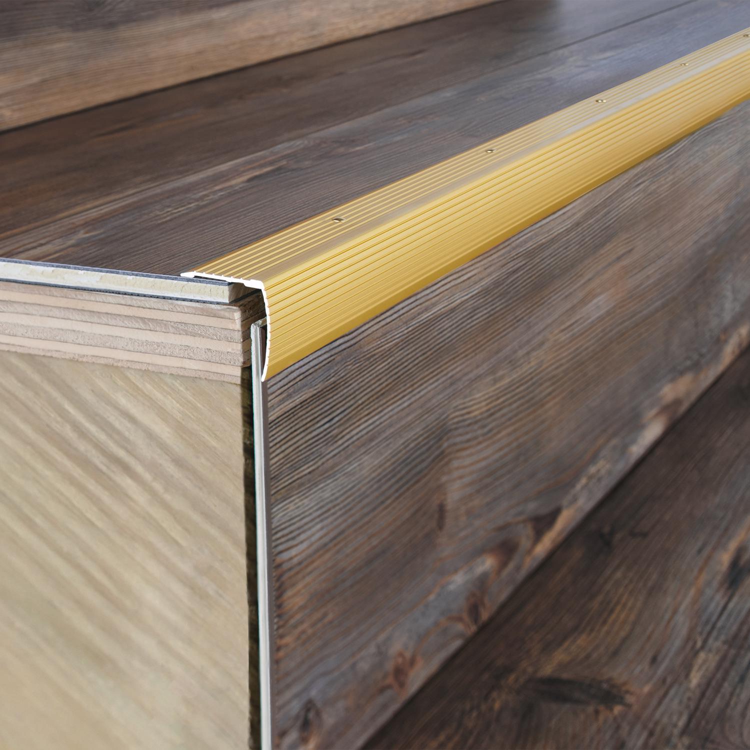 M-D Building Products 1.125 in. H X 1.125 in. W X 72 in. L Prefinished Satin Brass Aluminum Stair Ed