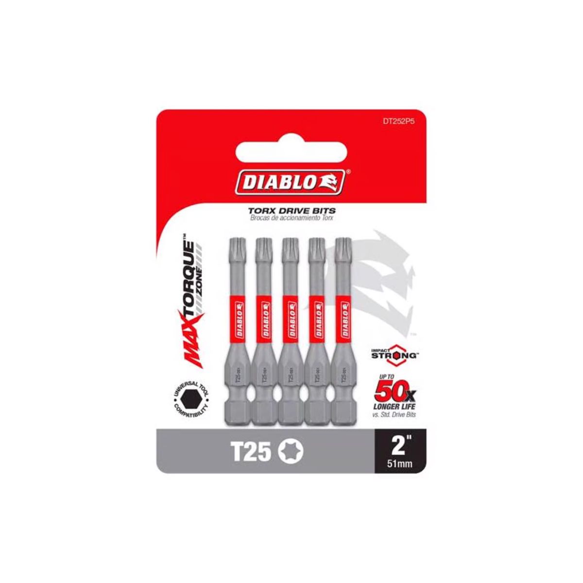 Diablo Torx #25 x 2 in. L Driver Bit Black Oxide 5 Pieces