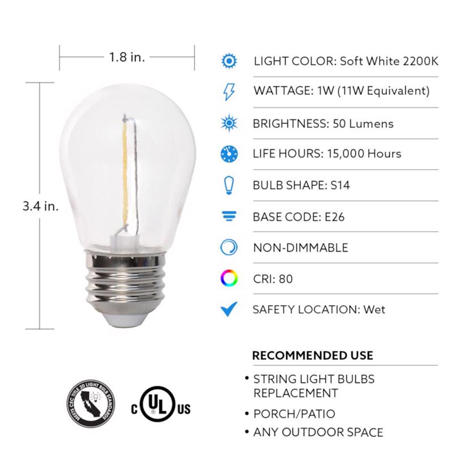 Feit S14 E26 (Medium) LED Bulb Warm White 11 Watt Equivalence 4 pk