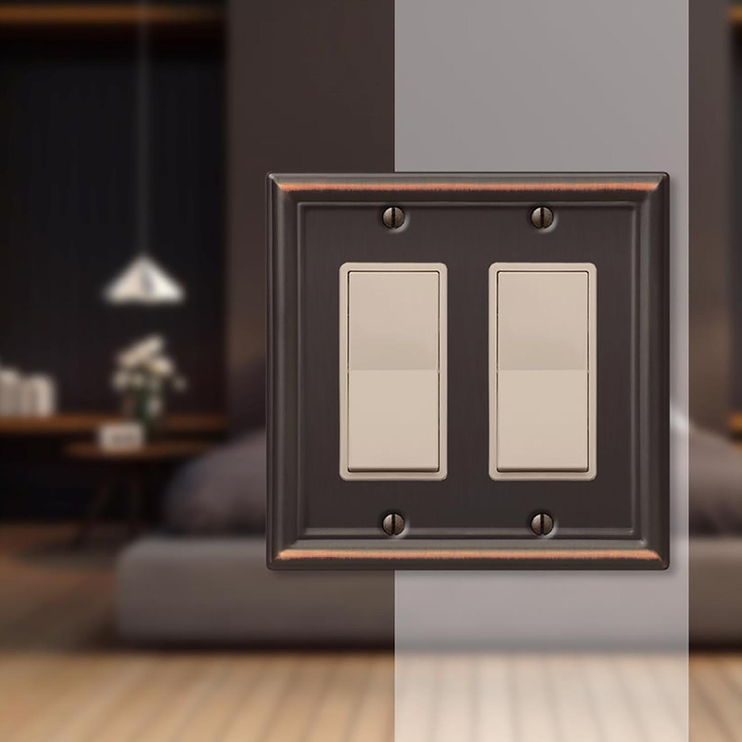 Amerelle Chelsea Aged Bronze 2 gang Stamped Steel Decorator Wall Plate 1 Pack