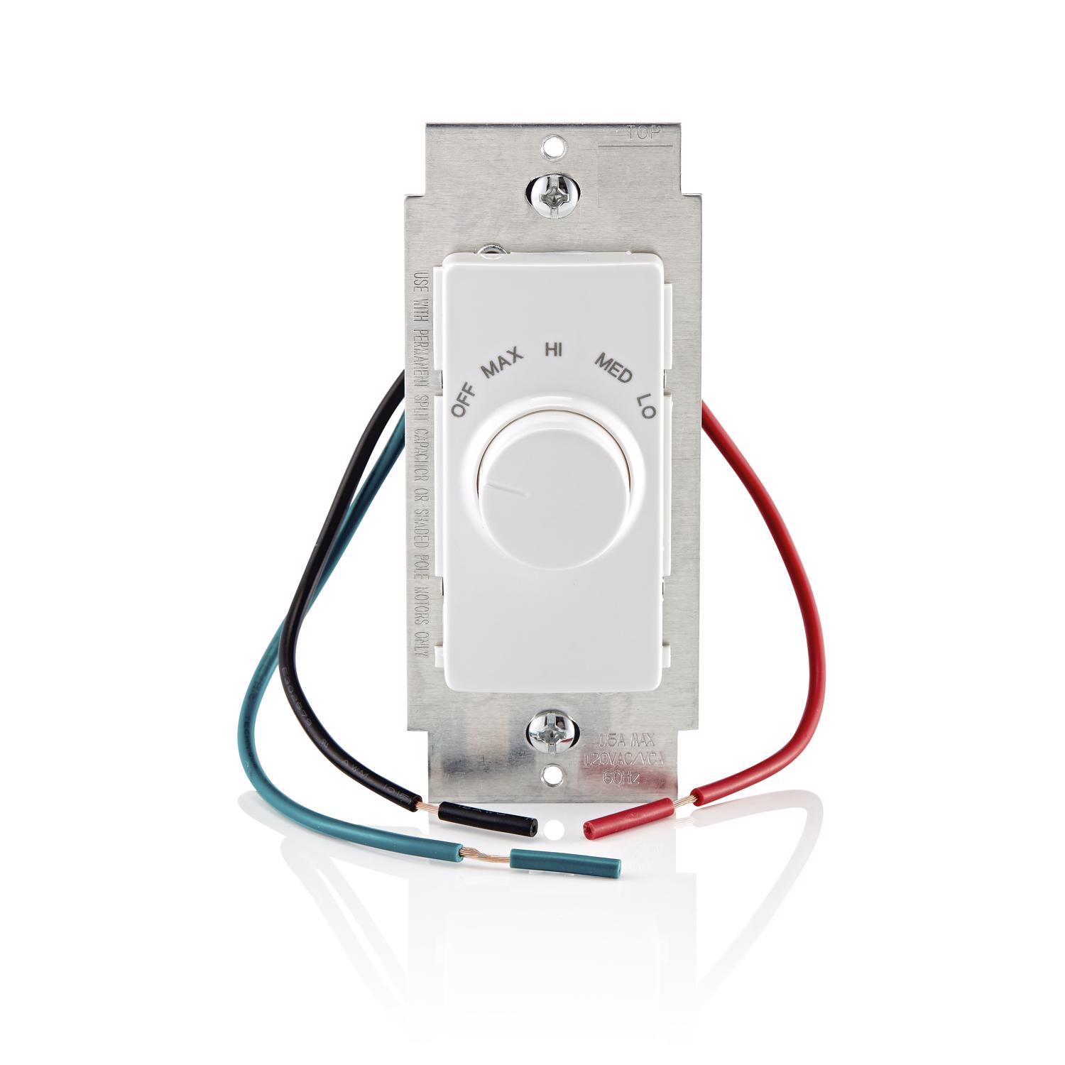 Leviton Decora 1.5 amps Single Pole Rotary Fan Control White 1 pk