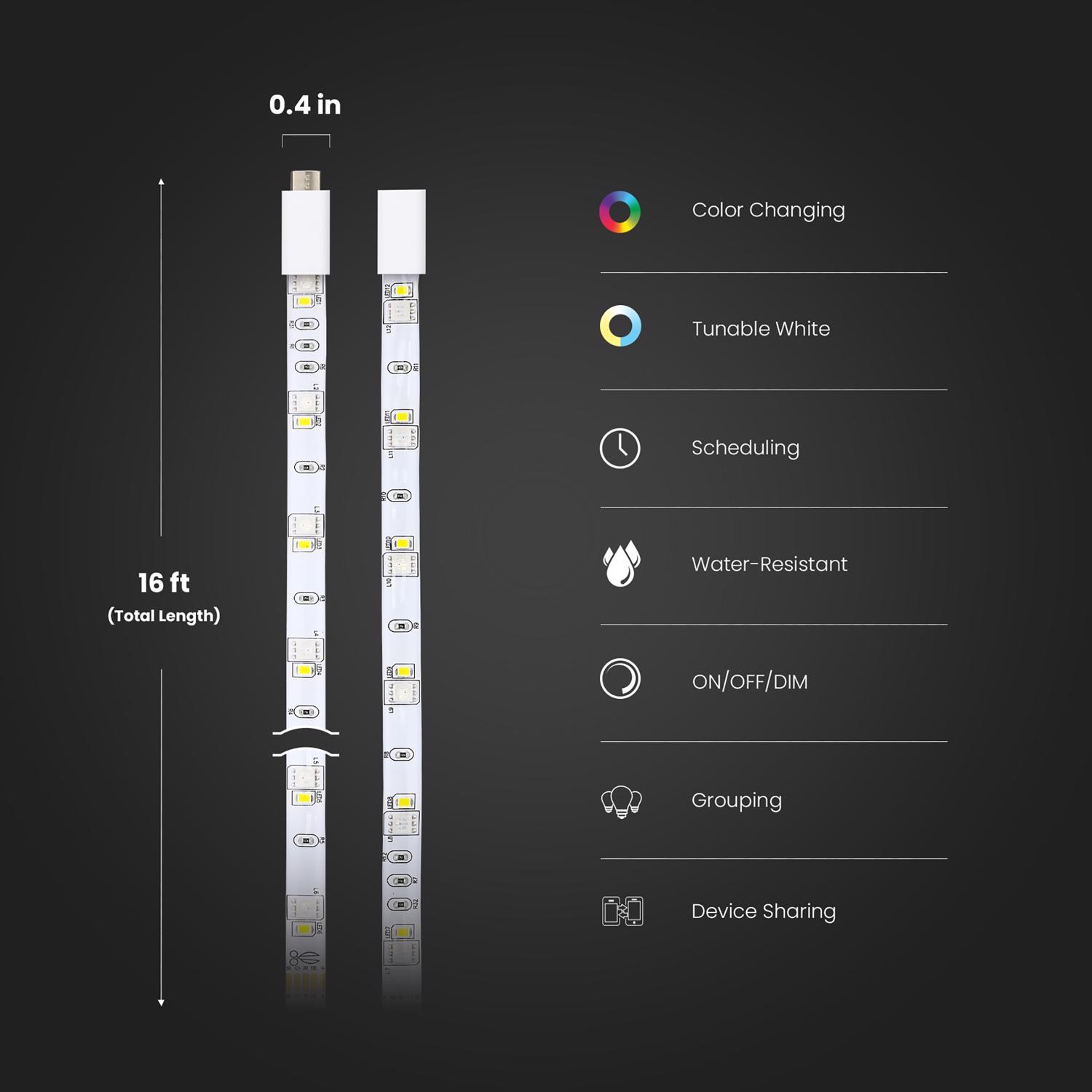 Feit 16 ft. L Color Changing Plug-In LED Tape Light 1 pk