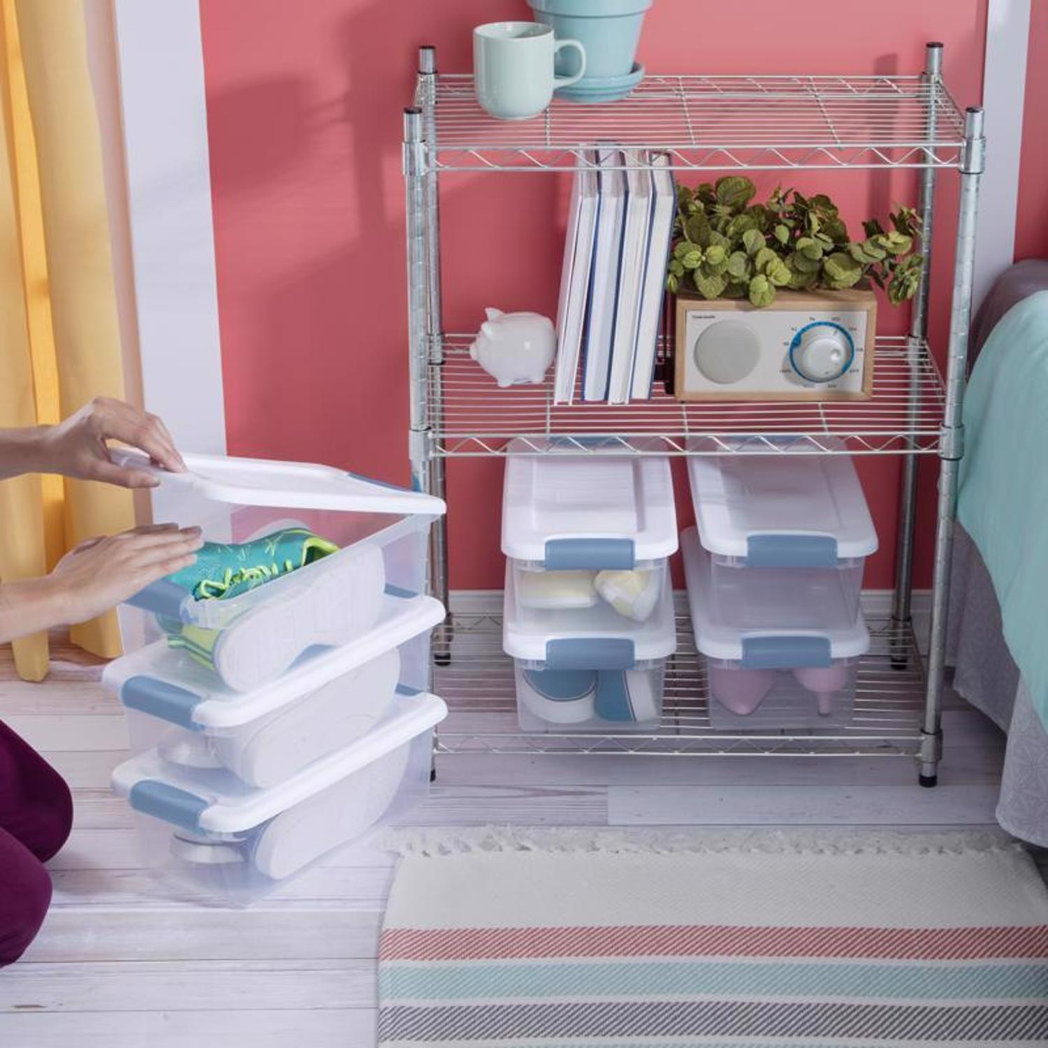 Sterilite 6 qt Clear/White Latch Storage Box 4-7/8 in. H X 14-1/8 in. W X 7-5/8 in. D Stackable