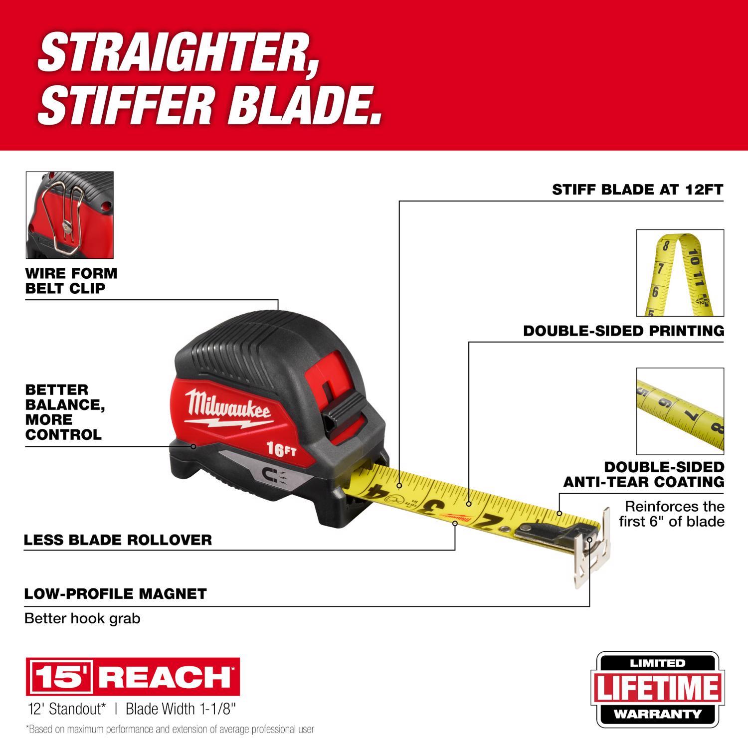 Milwaukee 16 ft. L X 1 in. W Compact Wide Blade Magnetic Tape Measure 1 pk