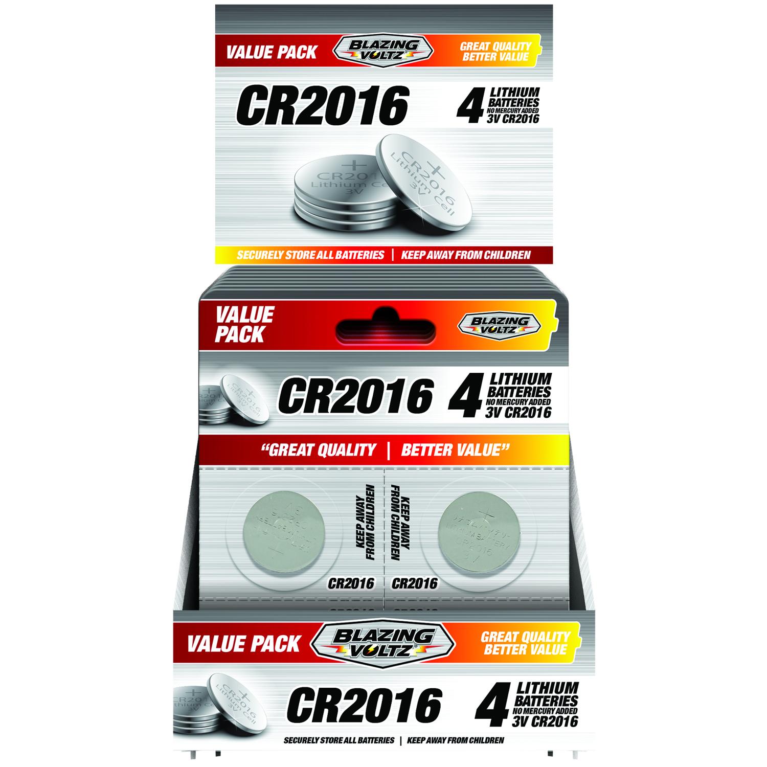 Blazing Voltz Lithium CR2016 3 V Electronics Battery 4 pk