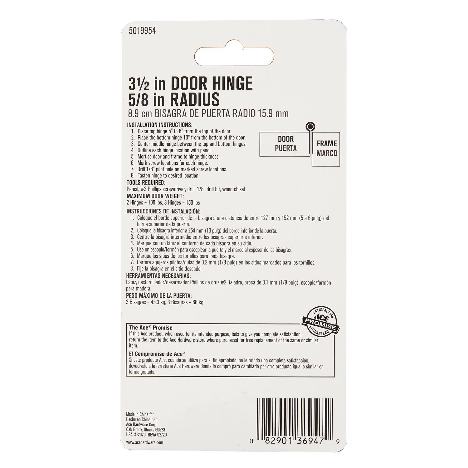 Ace 3-1/2 in. L Stainless Steel Residential Door Hinge 1 pk