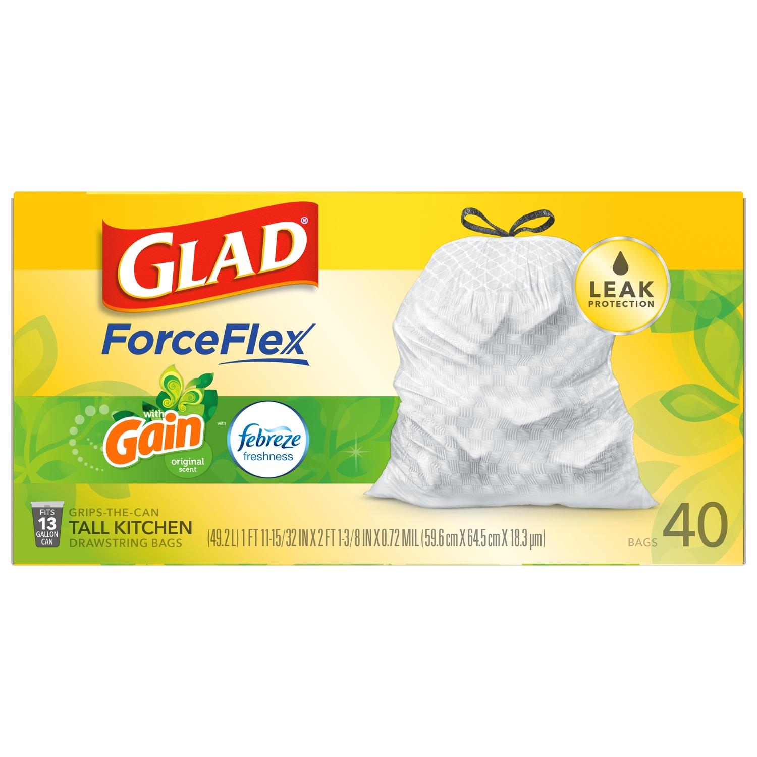Glad ForceFlex 13 gal Fresh Scent Trash Bags Drawstring 40 pk 0.78 mil