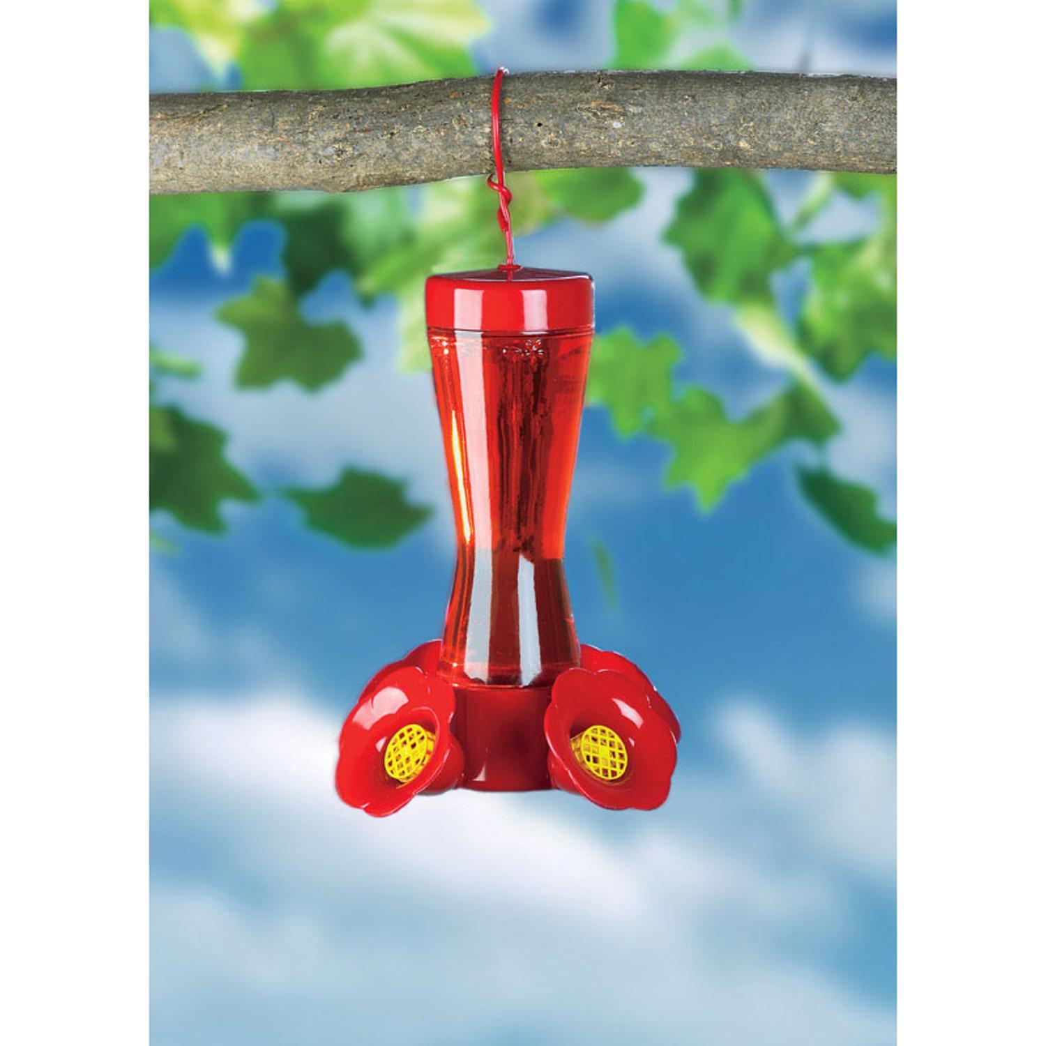 Perky-Pet Hummingbird 8 oz Glass/Plastic Pinch-Waist Nectar Feeder 4 ports