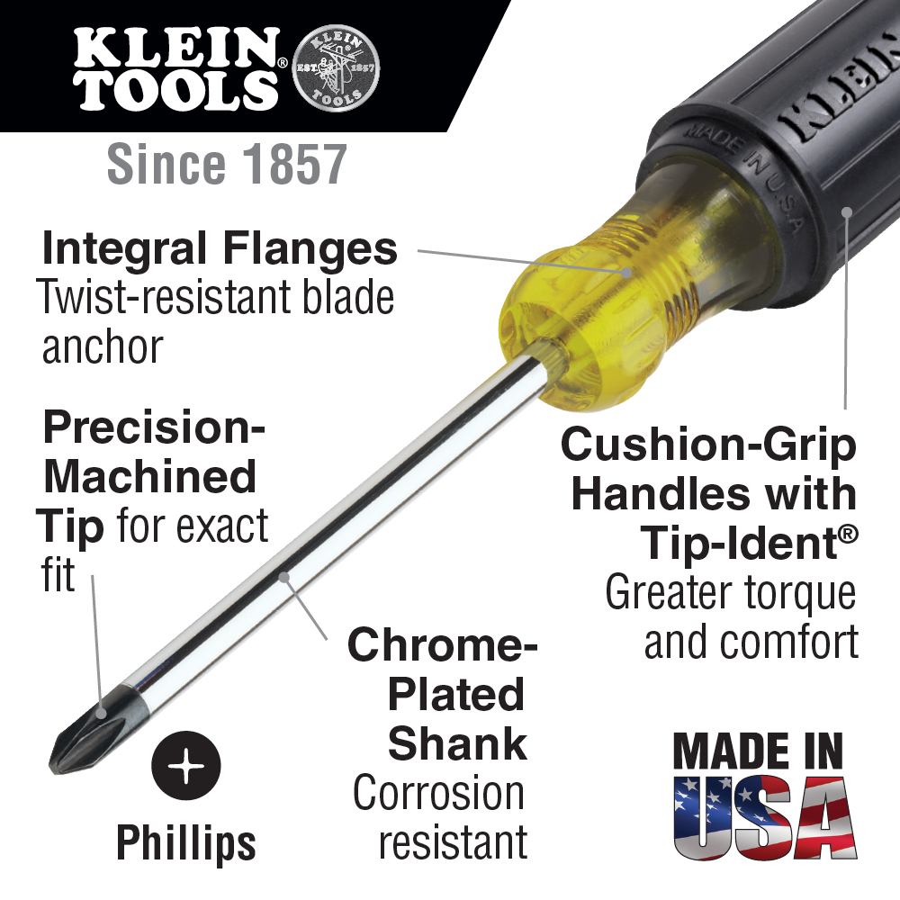 Klein Screwdriver Set, 1/4 Keystone and #2 Phillips, Cushion-Grip, 2-Piece