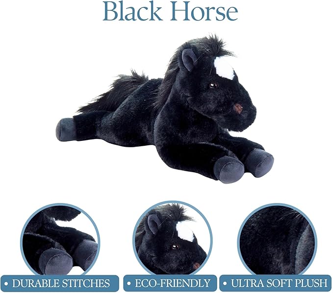 The Petting Zoo Floppy Black Horse Stuffed Animal Plushie, Gifts for Kids, Wild Onez Barnyard Animals, Black Horse Plush Toy, 16 in.