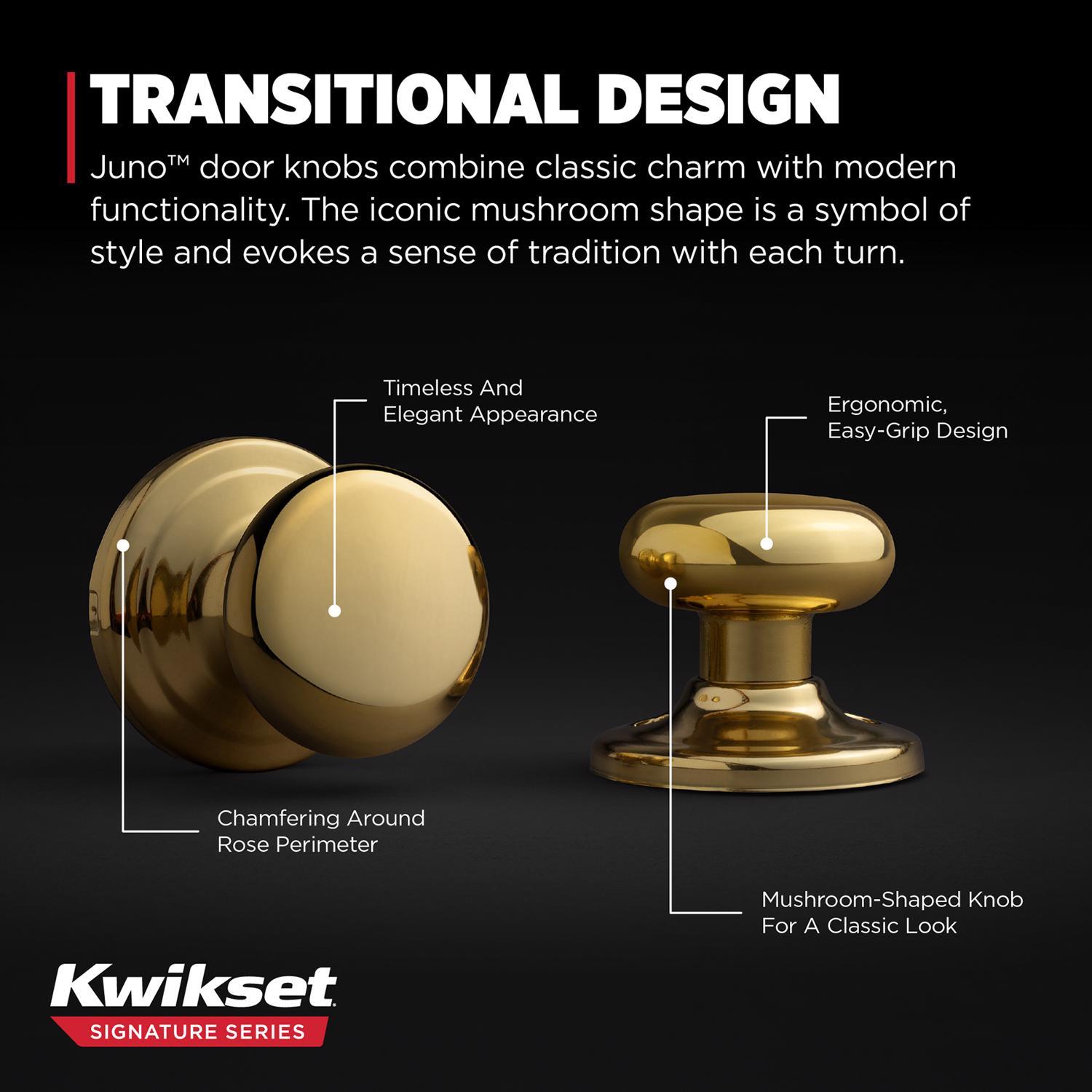Kwikset Juno Polished Brass Passage Door Knob 1-3/4 in.