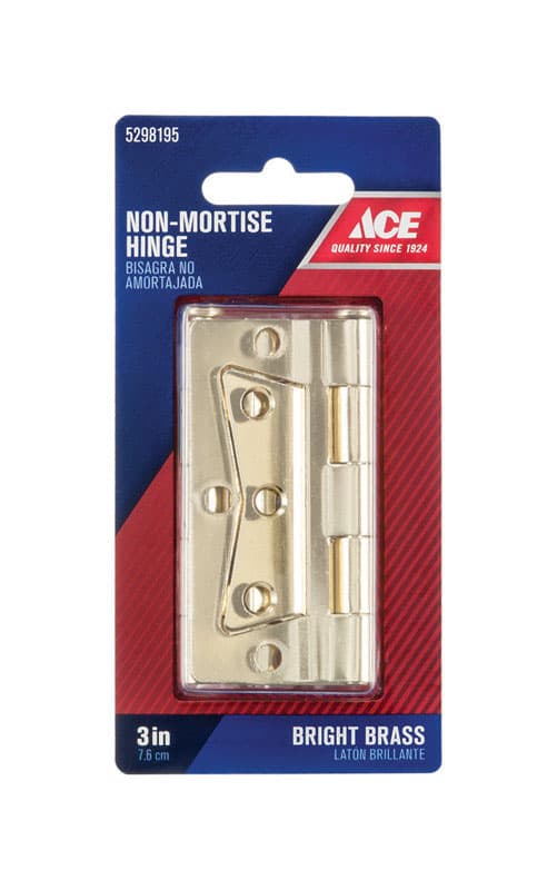 Ace 2.75 in. W X 3 in. L Bright Brass Brass Non-Mortise Hinge 2 pk