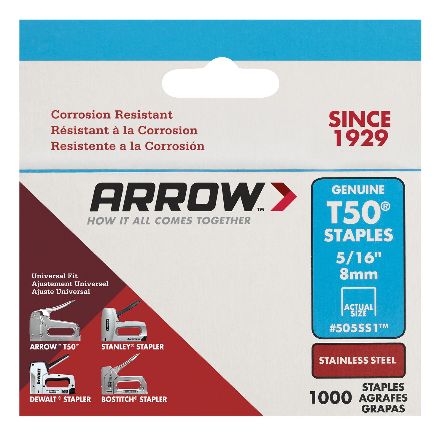 Arrow T50 3/8 in. W X 5/16 in. L 18 Ga. Flat Crown Heavy Duty Staples 1000 pk