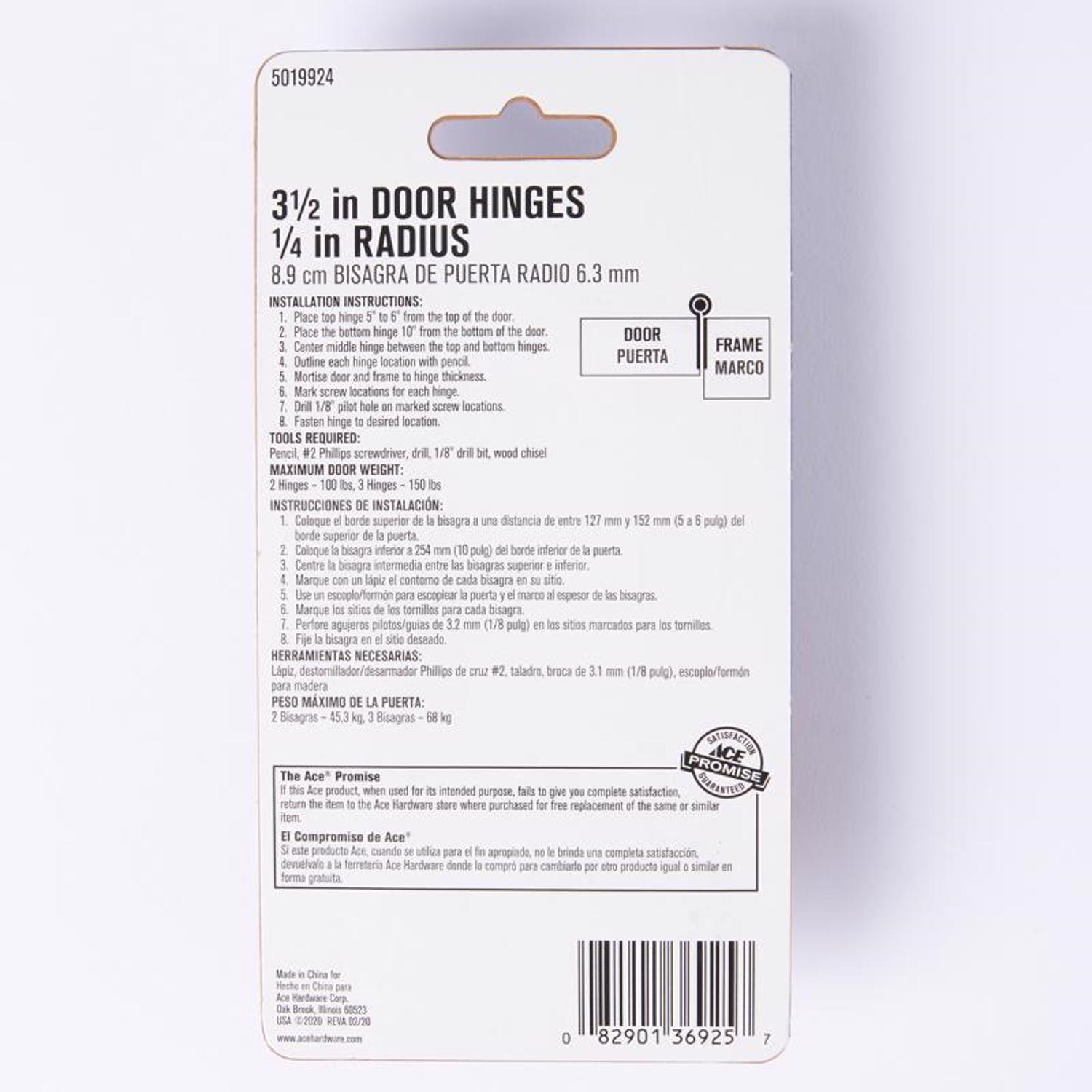 Ace 3-1/2 in. L Oil Rubbed Bronze Residential Door Hinge 3 pk