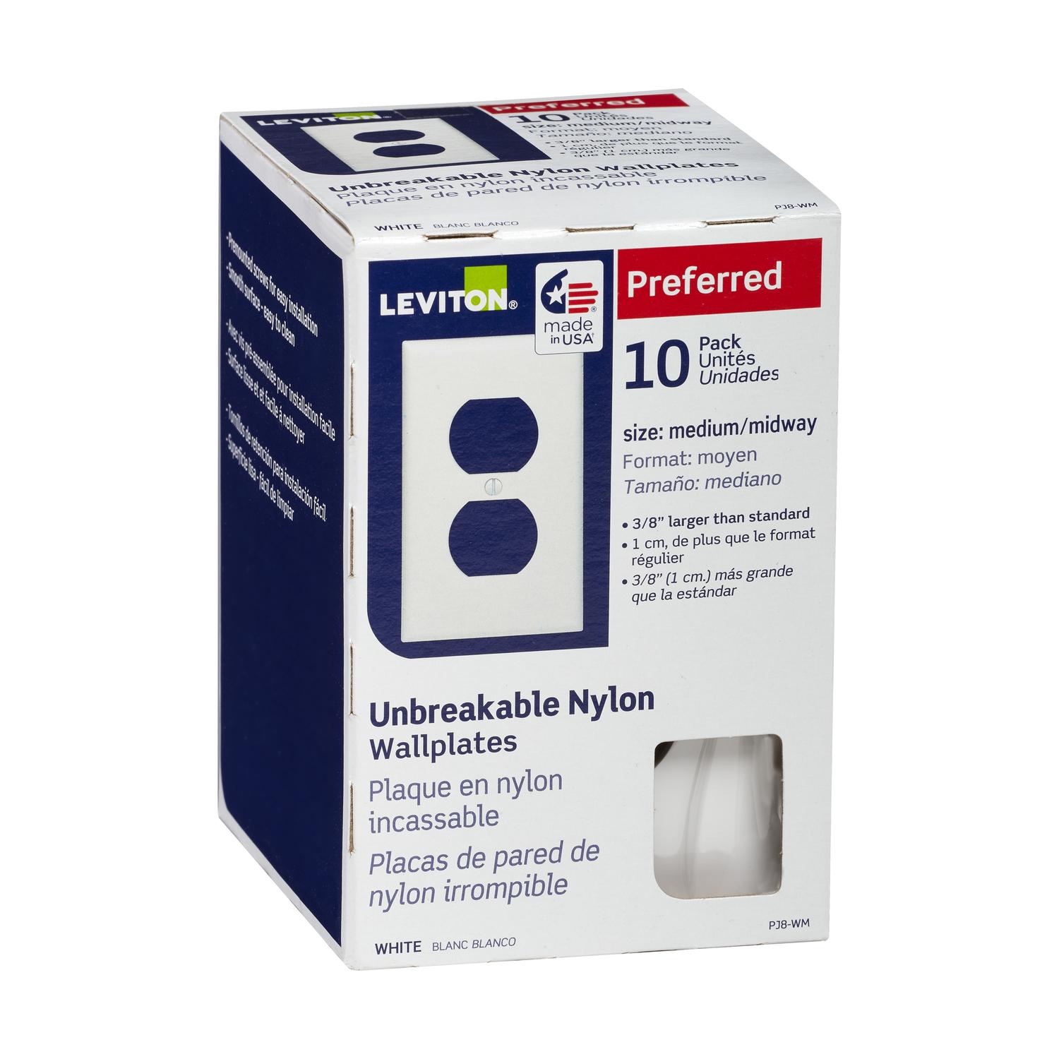 Leviton White 1 gang Thermoplastic Nylon Duplex Wall Plate 10 pk