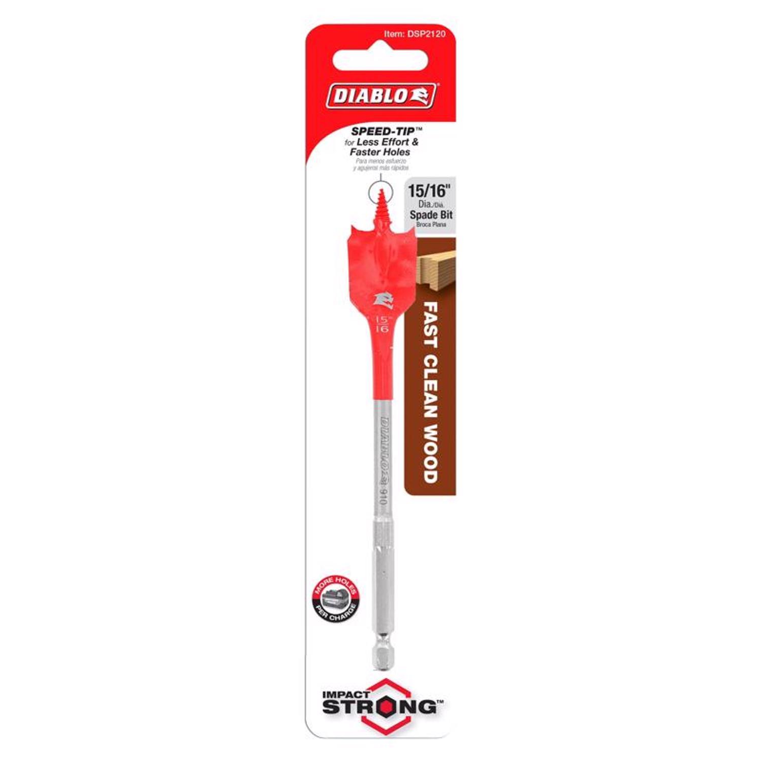 Diablo 15/16 in. X 6 in. L High Speed Steel Clean Wood Spade Bit Hex Shank 1 pk