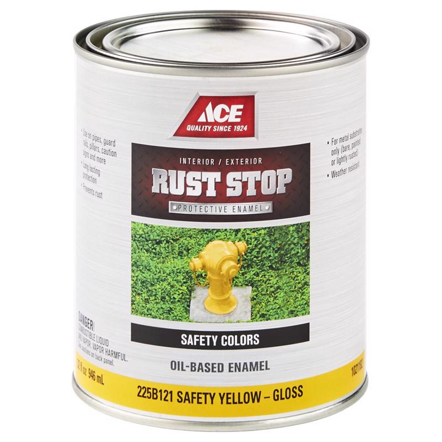 Ace Rust Stop Indoor/Outdoor Gloss Safety Yellow Oil-Based Enamel Rust Prevention Paint 1 qt