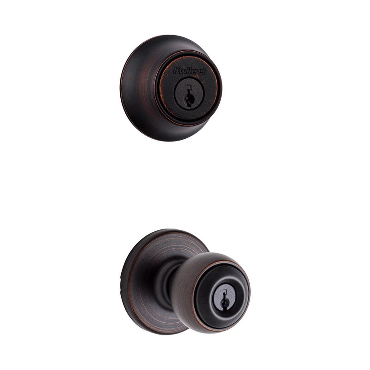 Kwikset Polo Venetian Bronze Deadbolt and Passage Door Knob 1-3/4 in.