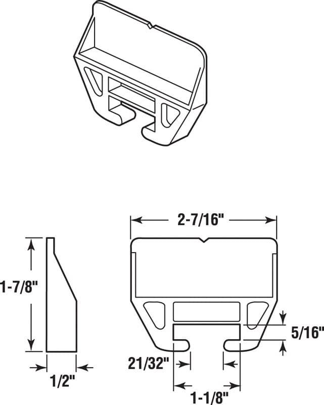 Prime-Line 1-1/8 in. L Polyethylene Center Guide Drawer Track Guide 1 pk