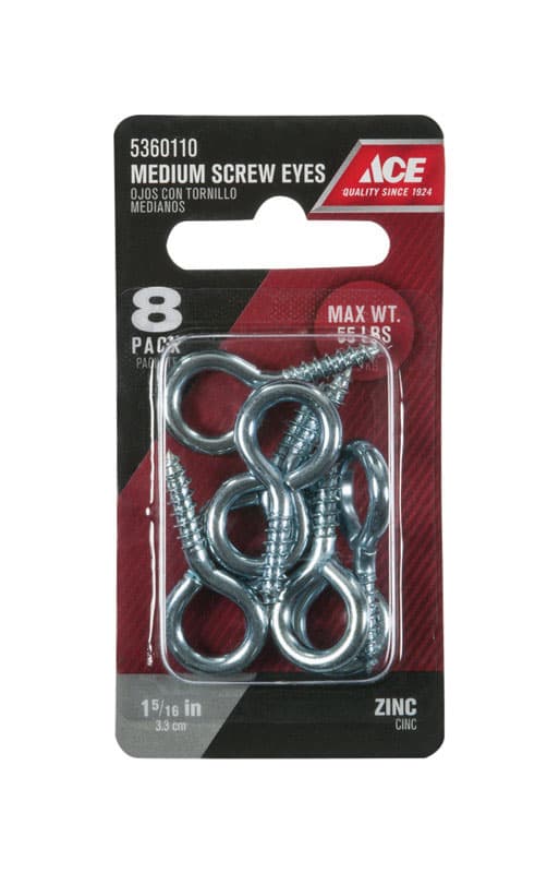 Ace 5/32 in. D X 1-5/16 in. L Zinc-Plated Steel Screw Eye 55 lb. cap. 8 pk