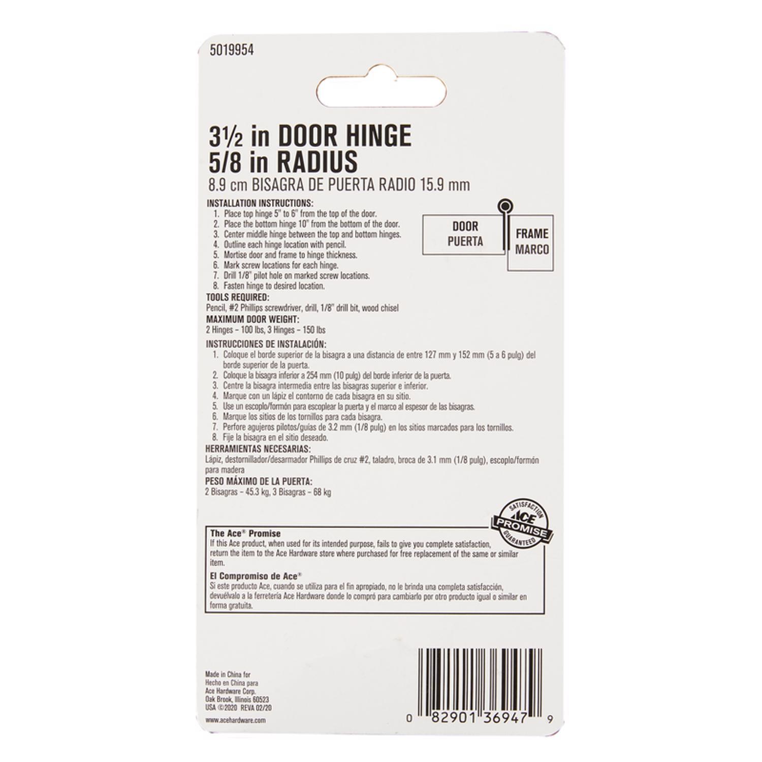 Ace 3-1/2 in. L Stainless Steel Residential Door Hinge 1 pk