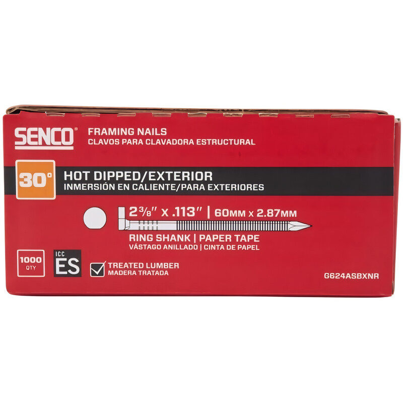 Senco Framing Nails | 30 Degree | 2-3/8 in. x .113 | Ring Shank | Paper Tape Collated Nail | Hot Dipped Galvanized