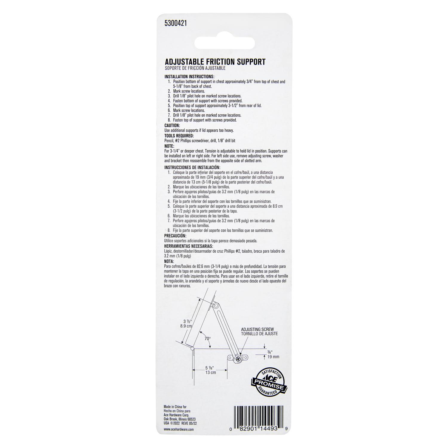 Ace Bright Brass Friction Lid Support 6-1/8 in. 1 pk